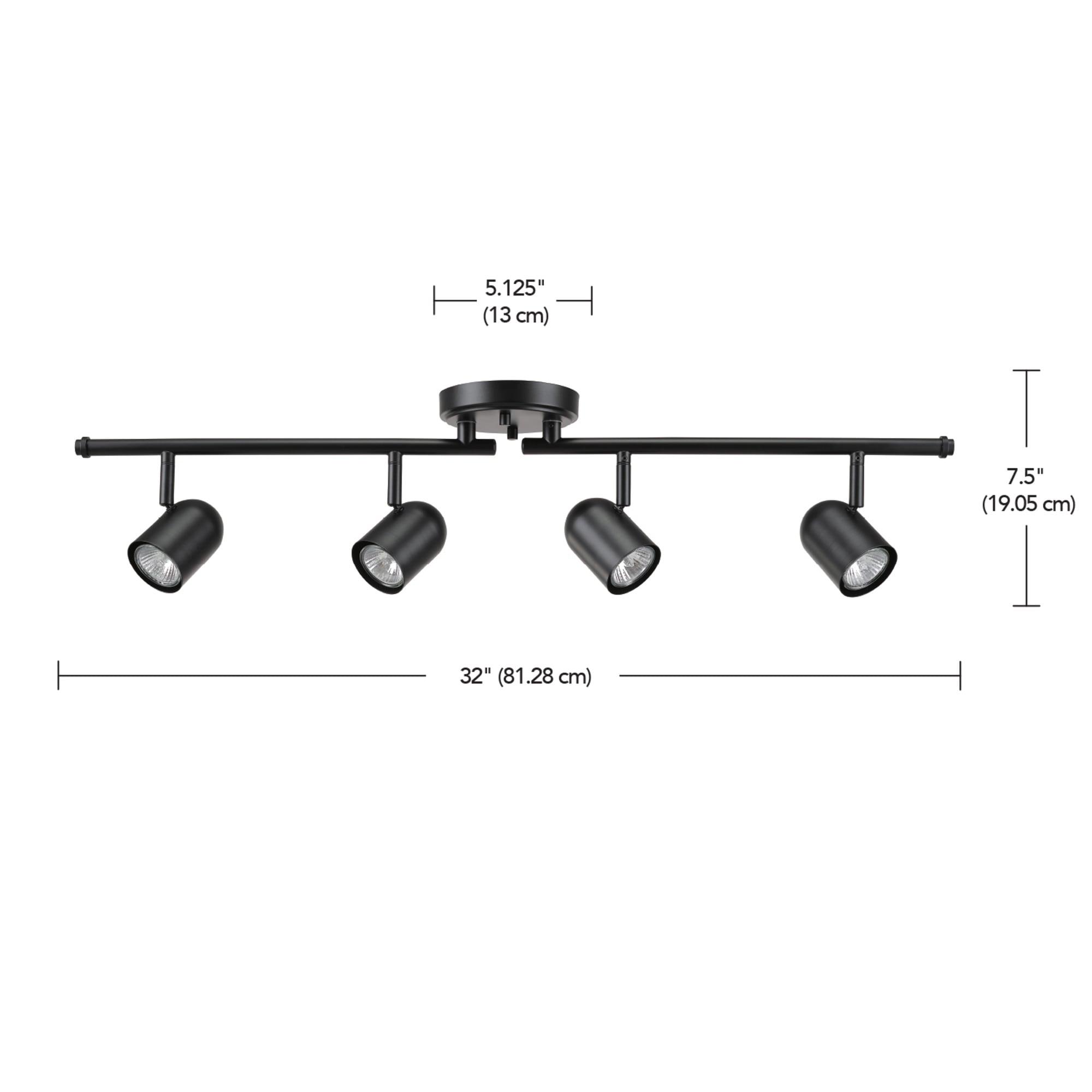 Matte Black Foldable 4-Light Track Lighting with Glass Shades