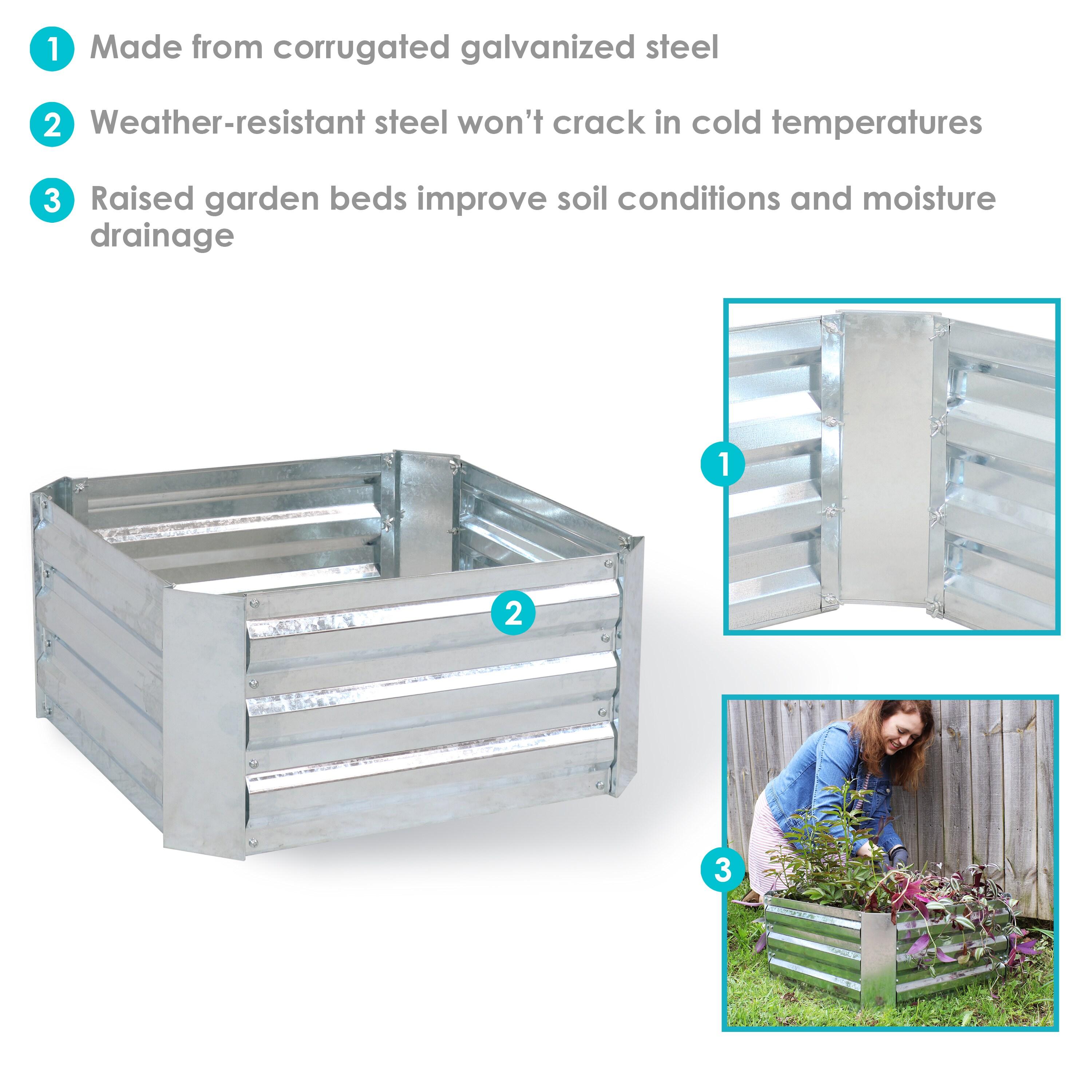 Sunnydaze Corrugated Galvanized Steel Raised Garden Bed for Plants, Vegetables, and Flowers - 24" Square x 12" H - Silver