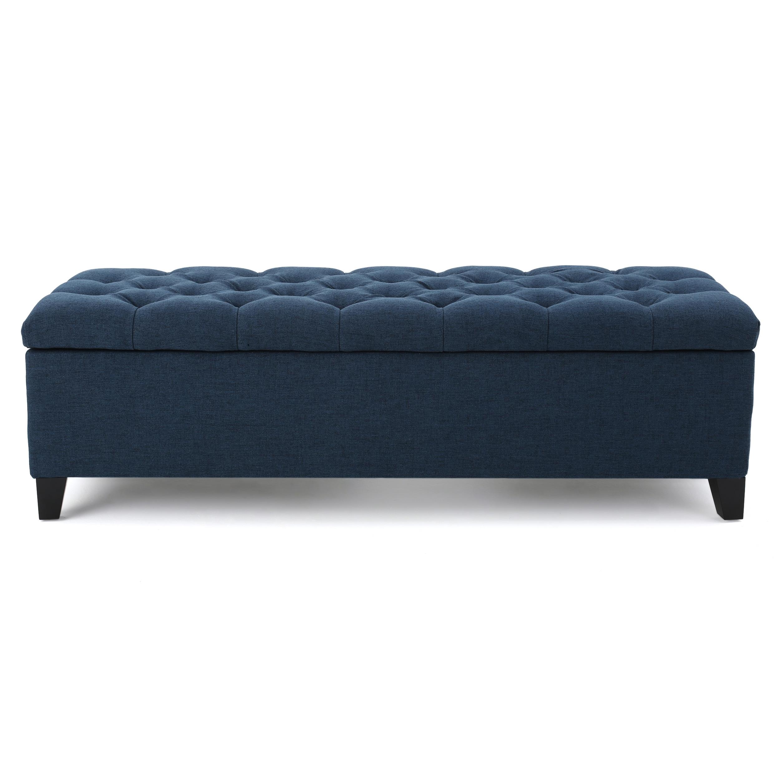 Ottilie Storage Ottoman Dark Blue - Christopher Knight Home: Upholstered Bedroom Seating with Tufted Lid