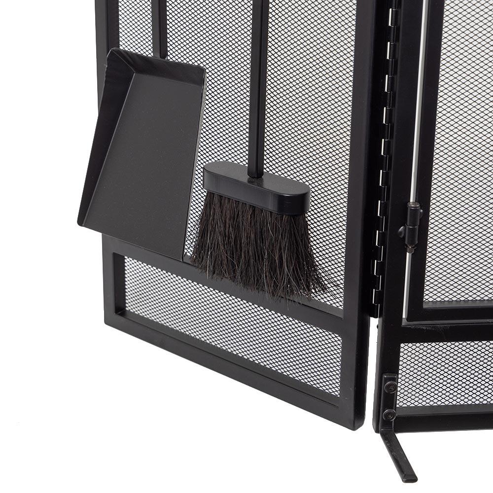 Kern River Mesh Trifold Fireplace Screen with 4 Piece Tool Set in Black