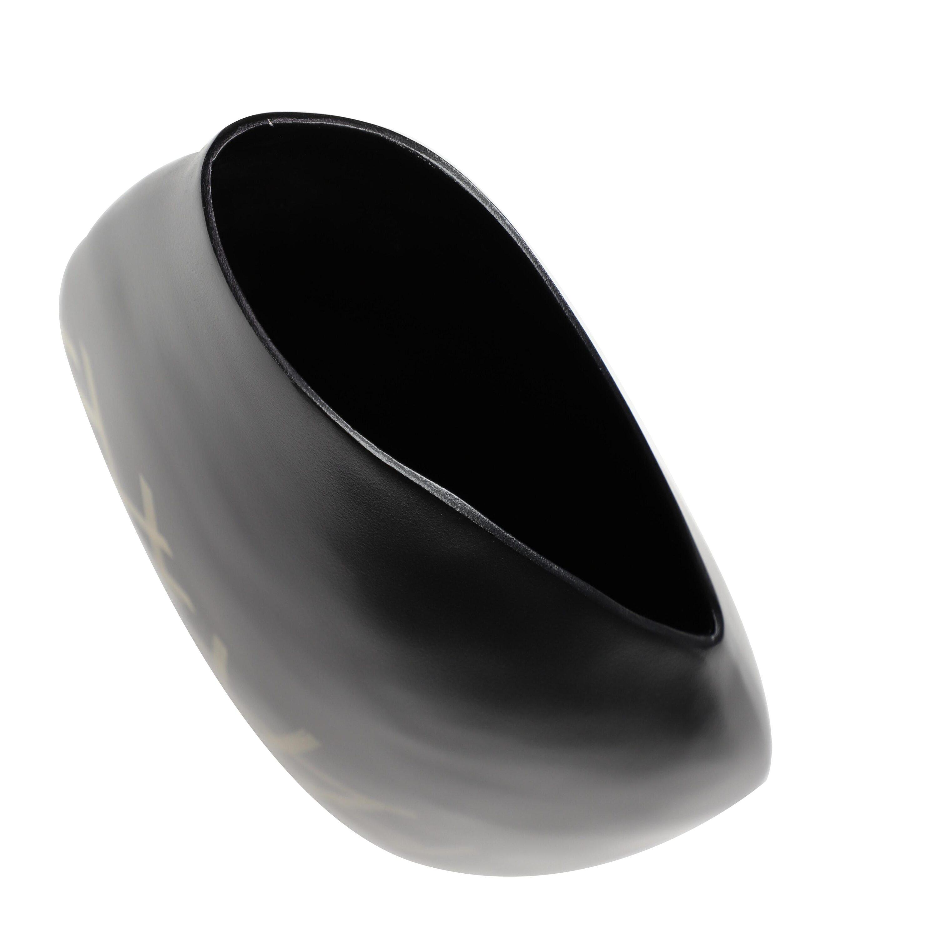 Decmode - Large Black Glazed & Bamboo Inlay Banana Wood Vase w/ Exposed Bark Detail, 11.5” x 18”
