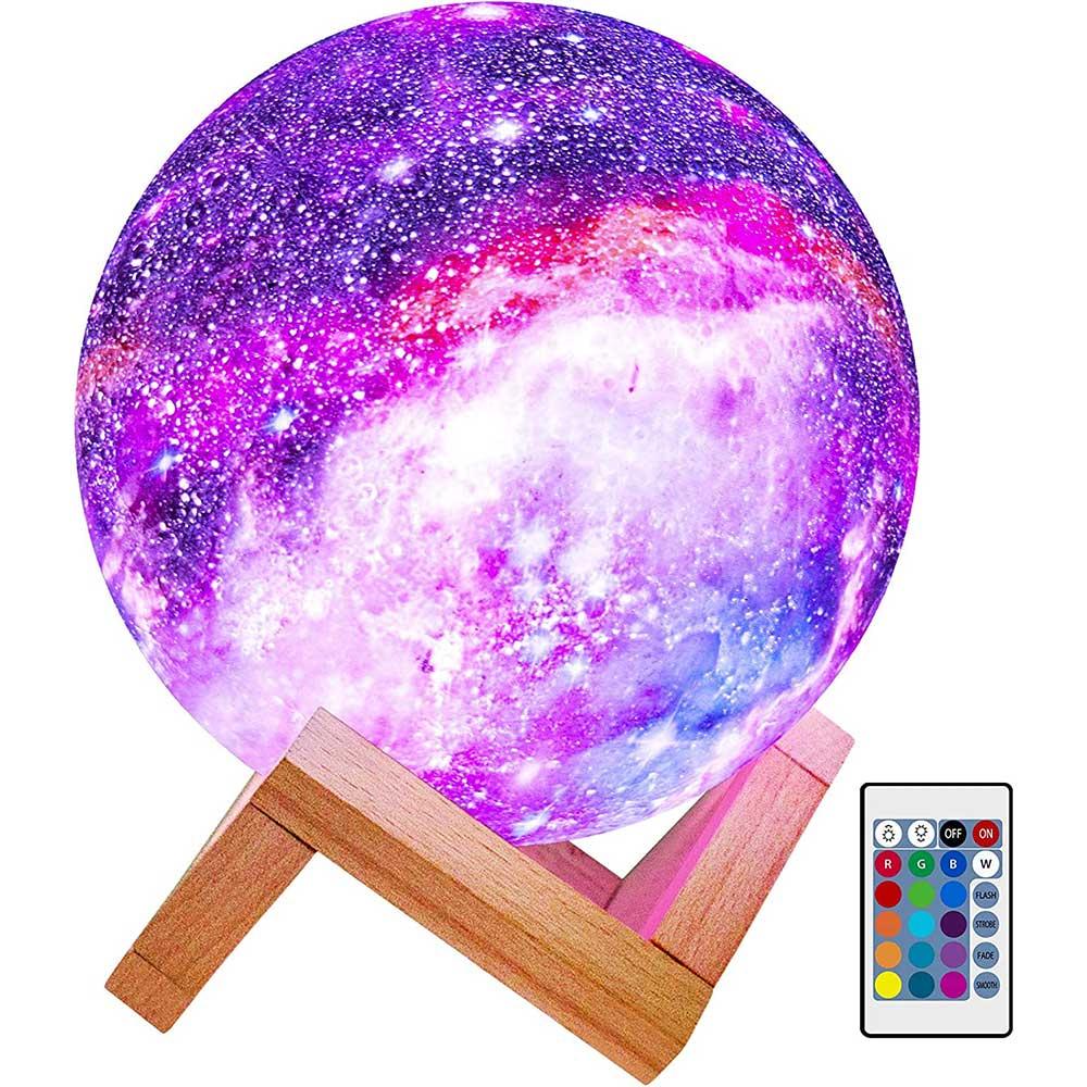 WBM LLC Himalayan Glow 3D galaxy Moon Lamp, 16 Multi-Color LEDs, Unique Idle Gift for Girls, Women