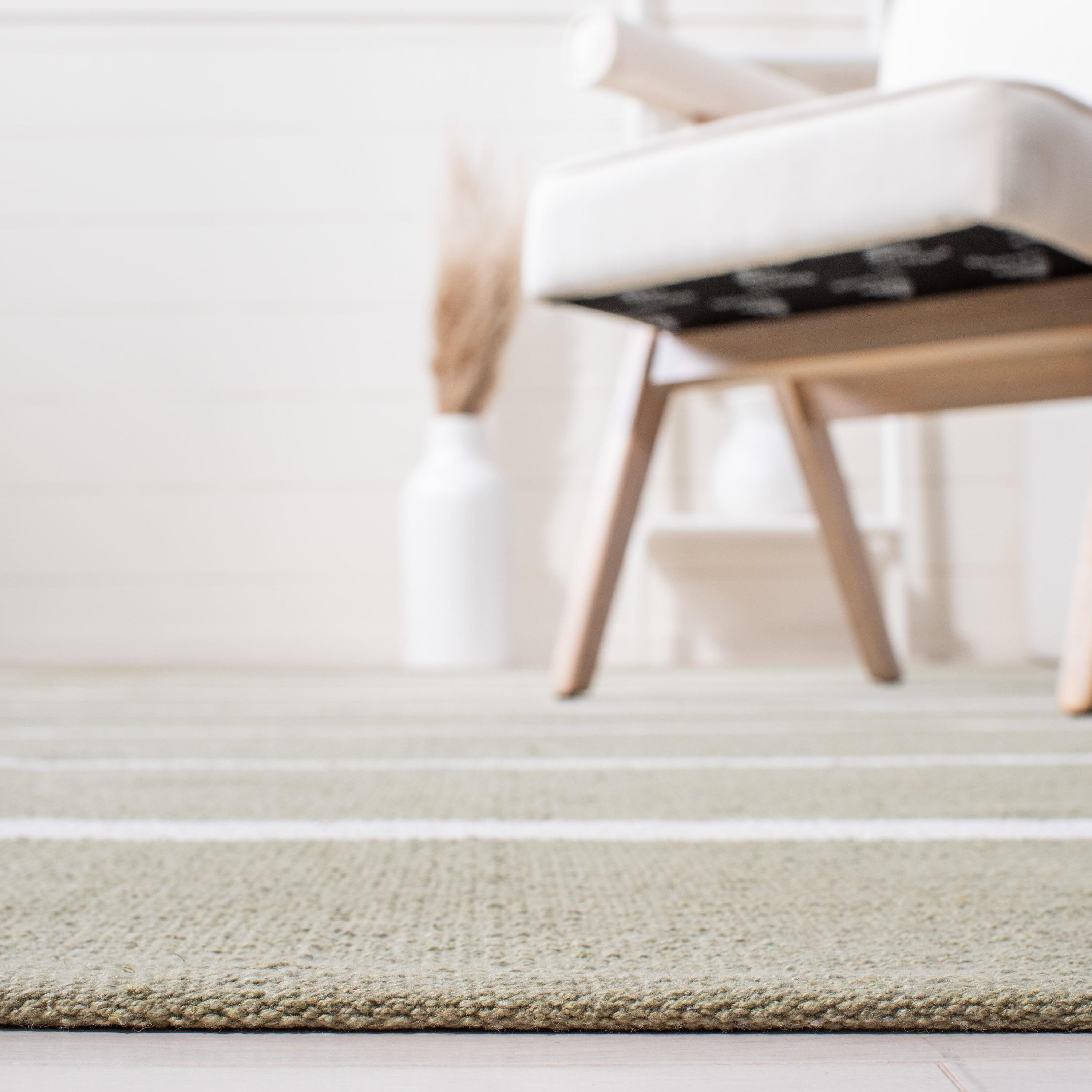 SAFAVIEH Montauk Oswald Geometric Striped Cotton Area Rug, Ivory/Light Green, 6' x 6' Square