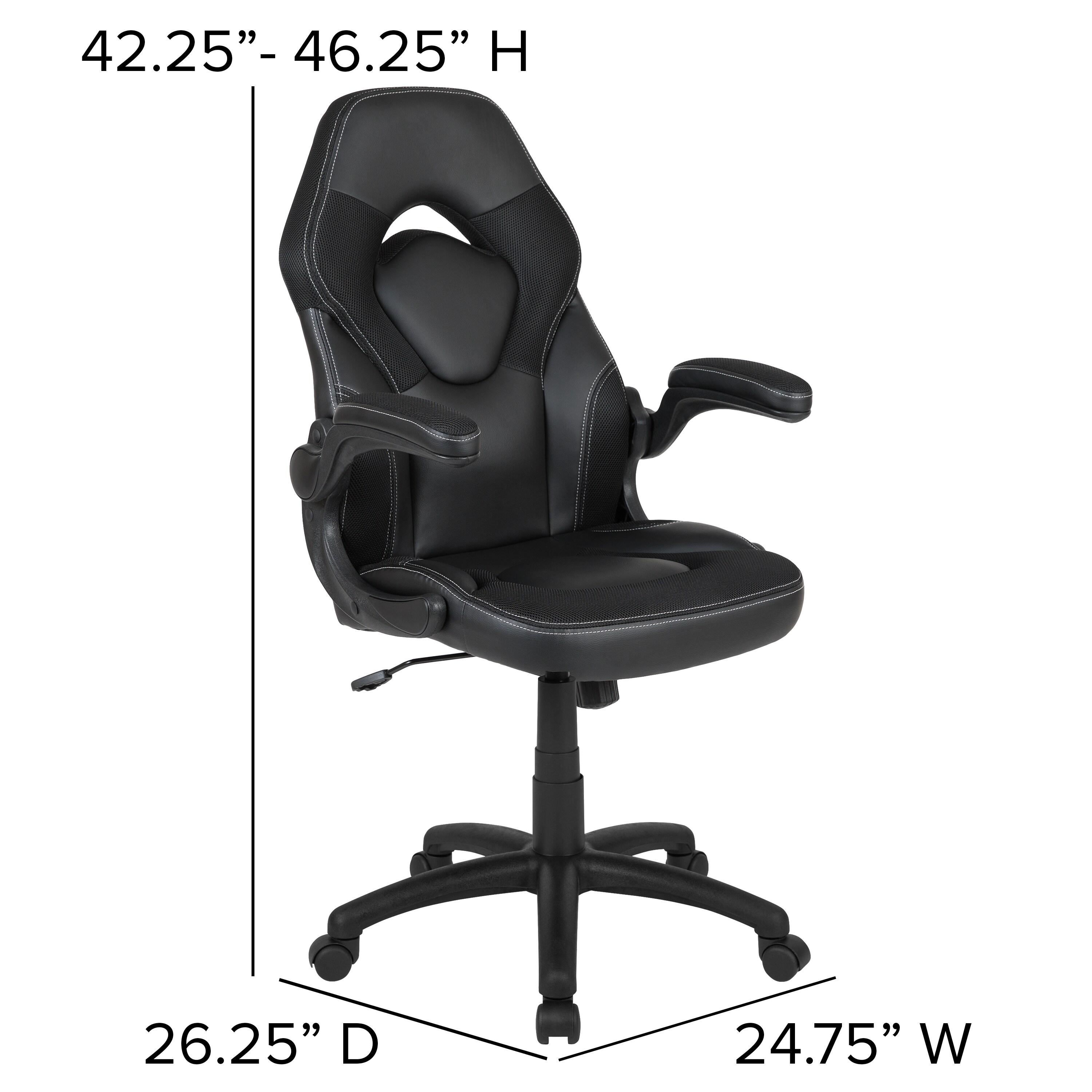 Flash Furniture X10 Gaming Chair, Racing Style Ergonomic Office Chair, Height Adjustable Swivel Computer Chair with Flip-Up Arms, Black LeatherSoft