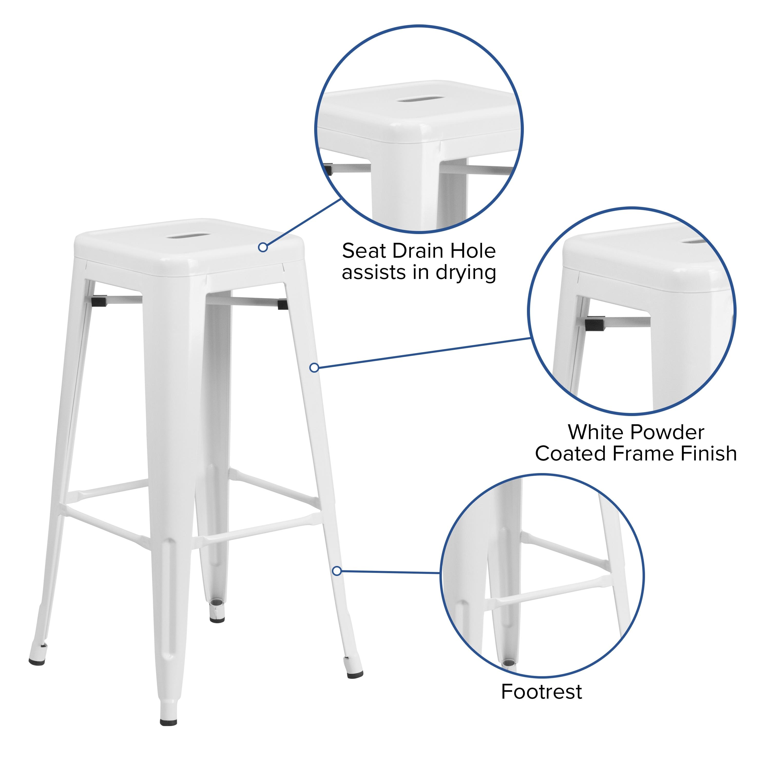 Flash Furniture Commercial Grade 30" High Backless White Metal Indoor-Outdoor Barstool with Square Seat