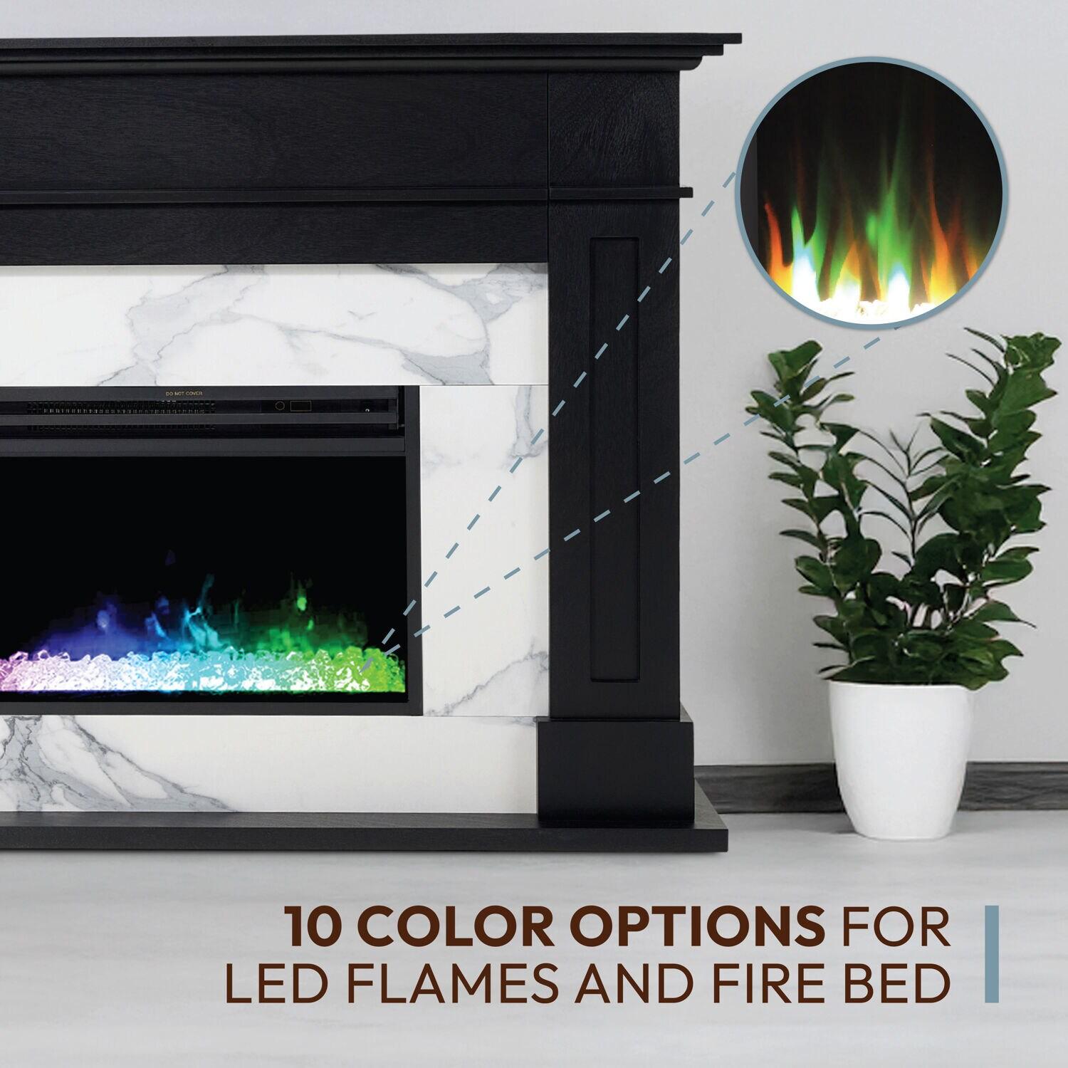 Cambridge Cambridge Sofia 53-in. Electric Fireplace Mantel in with Black Marble Inlay and Crystal Rocks
