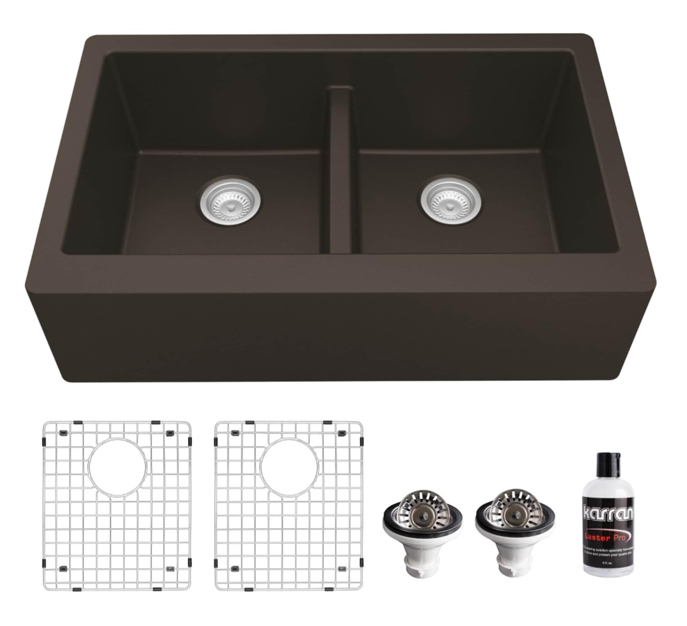 Karran Karran Quartz 34'' X 21-1/4'' 50/50 Double Bowl Farmhouse/Apron Front Kitchen Sink Kit QA-750-BR-PK1