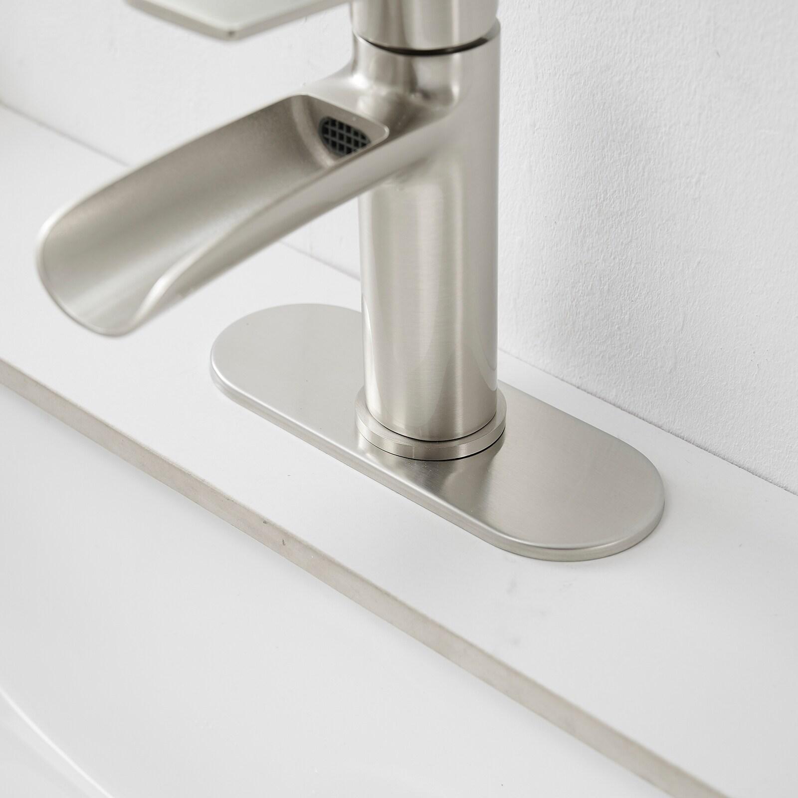 BWE Bathroom Faucets Waterfall Bathroom Faucet with Pop Up Drain for Bathroom Sink Single Hole Farmhouse RV Bathroom Basin Faucet Brushed Nickel