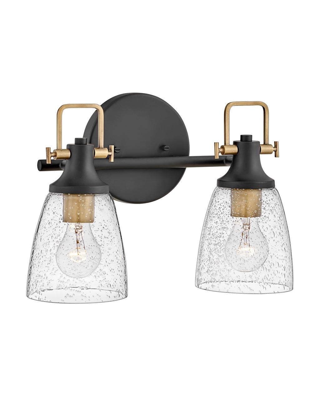 Easton Two-Light Bath Vanity Fixture w/ Clear Seedy Glass Shades