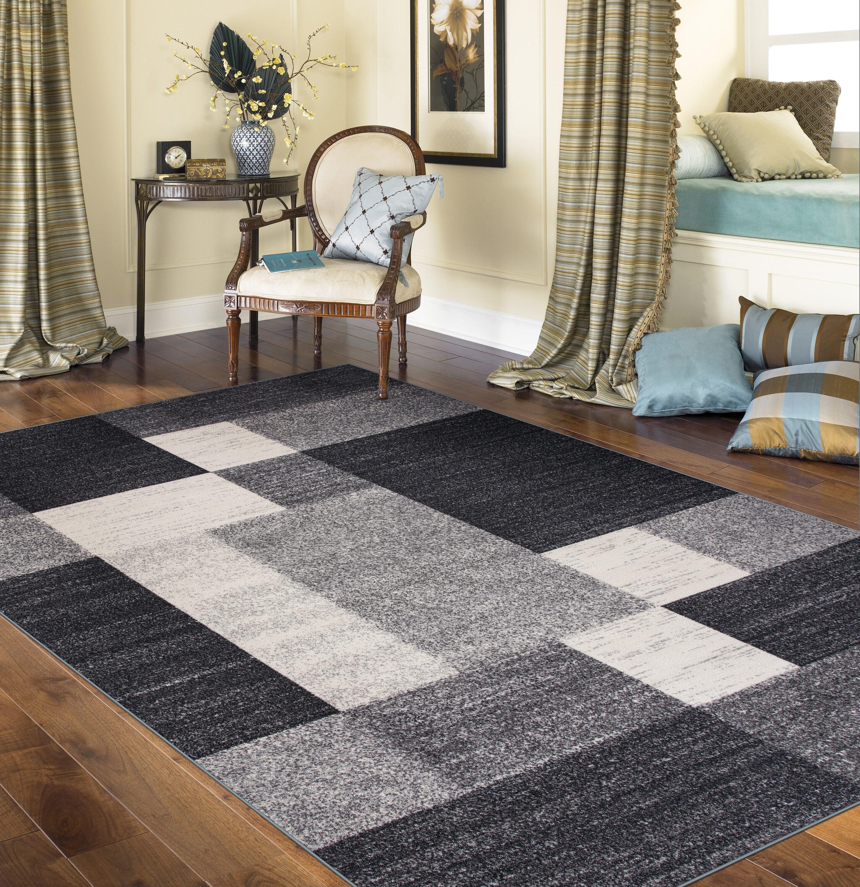 World Rug Gallery Modern Boxes Design Non-slip (Non-skid) Area Rug