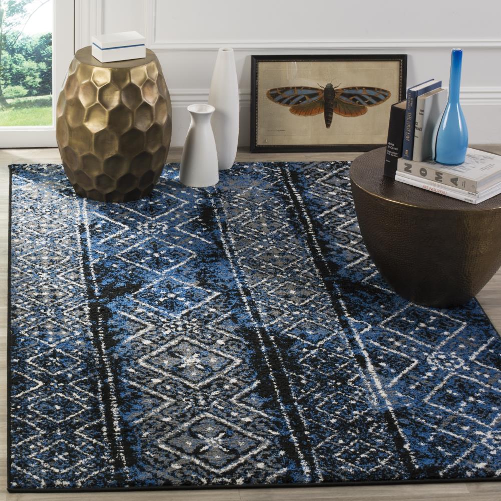 Adirondack ADR111 Machine Made Indoor Area Rug - Blue/Black - 4'x4' - Safavieh