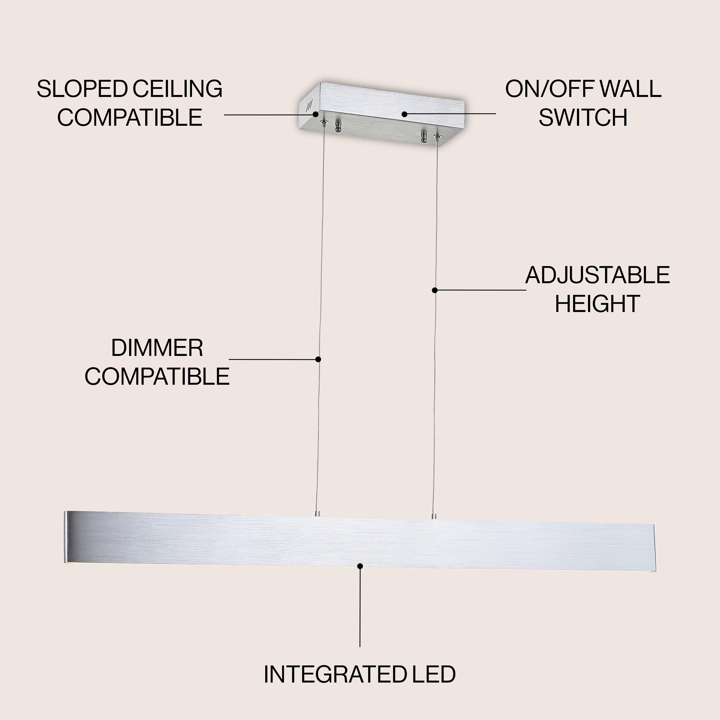 Draper 40" Dimmable Adjustable Integrated LED Metal Linear Pendant, Brushed Aluminum