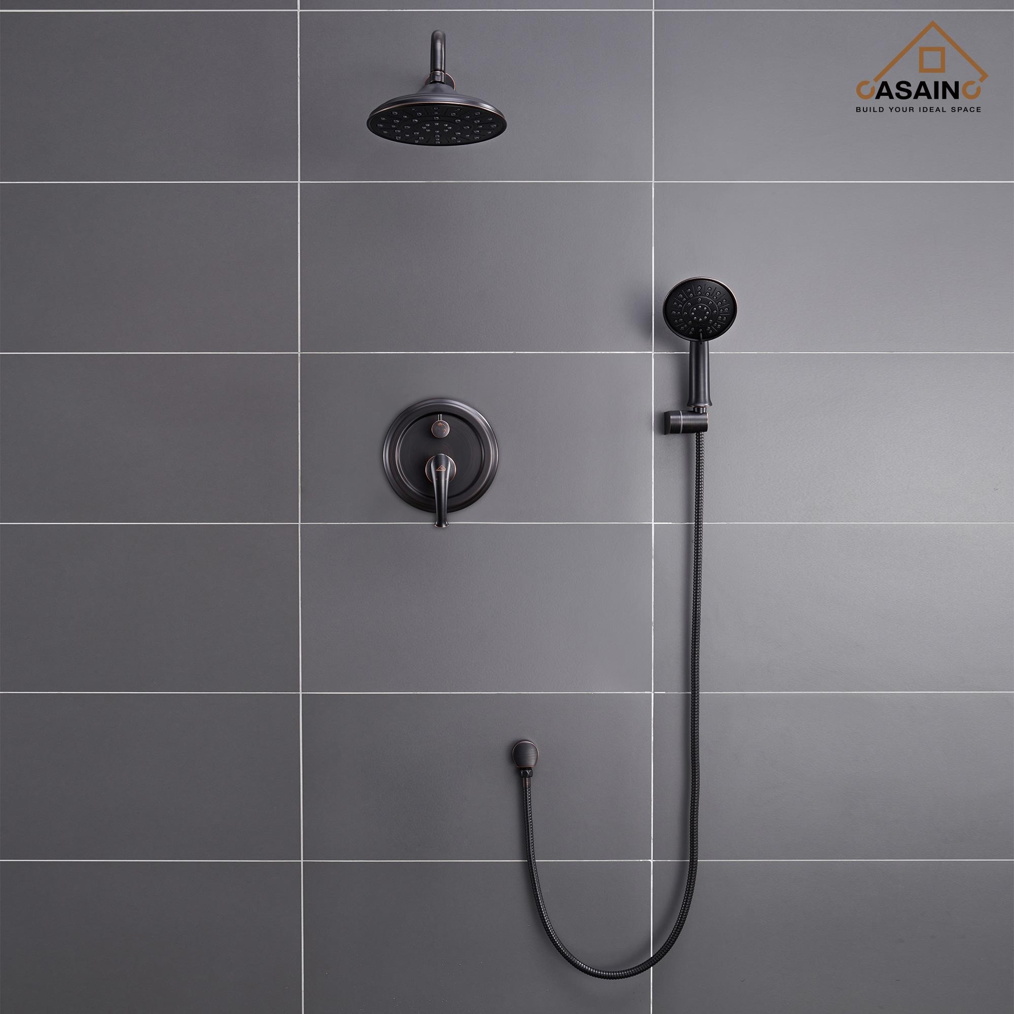 Retro Wall Mount 3 Funtions Rainfall Shower System with 3 Setting Handheld, Bath Spout, Rough-In Valve and Diverter