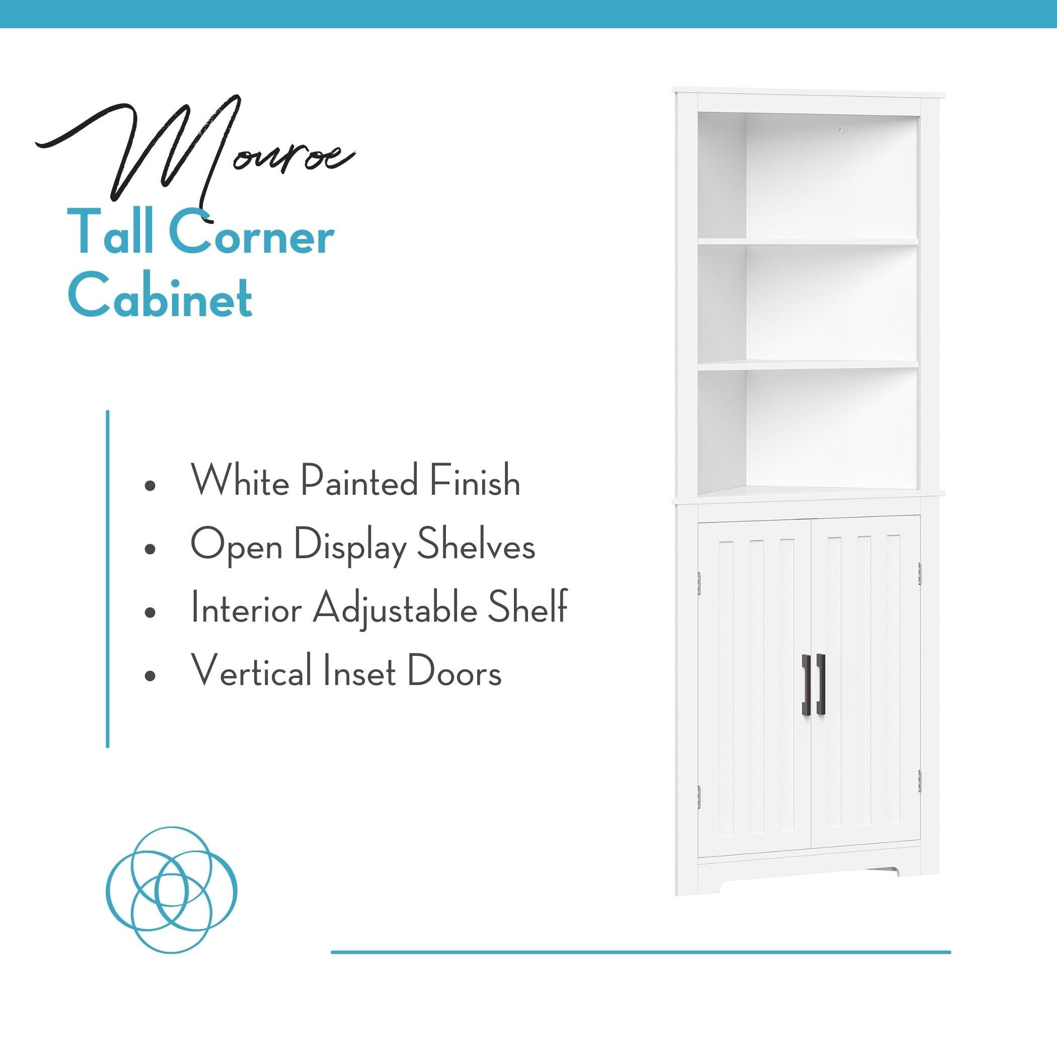 RiverRidge Home RiverRidge Monroe Tall Corner Bathroom Cabinet Storage Organizer with Doors and an Adjustable Shelf - White
