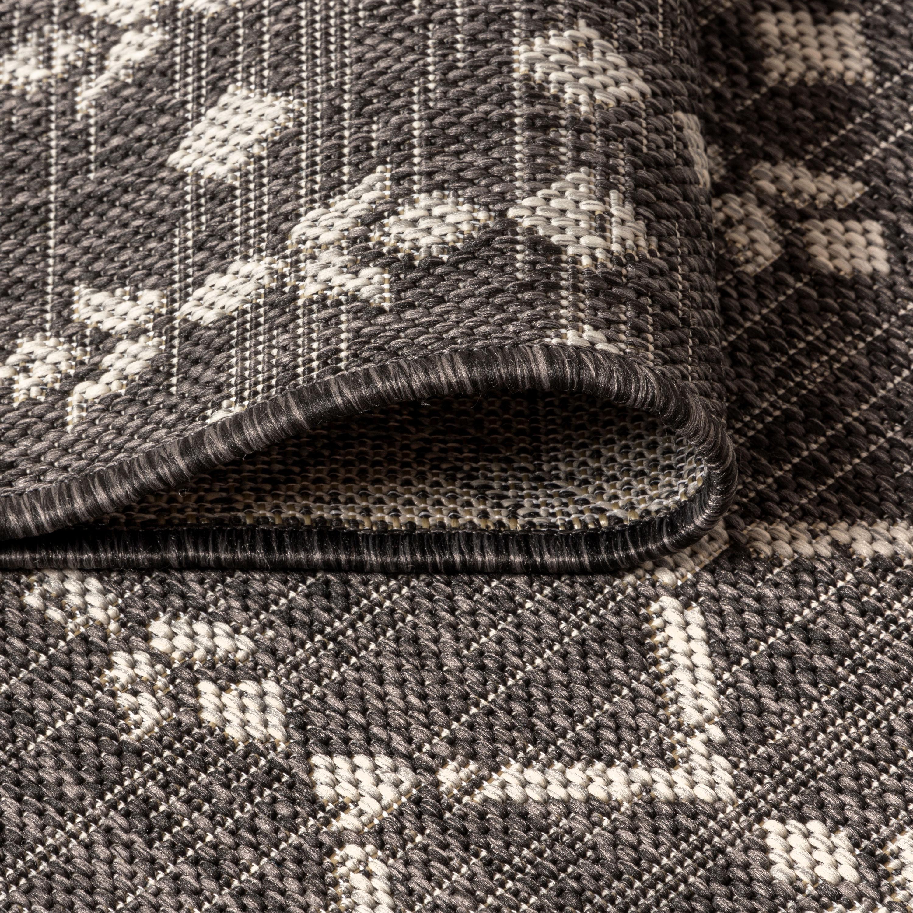 3'x5' Ourika Moroccan Geometric Textured Weave Indoor/Outdoor Area Rug, Black/Gray - JONATHAN Y
