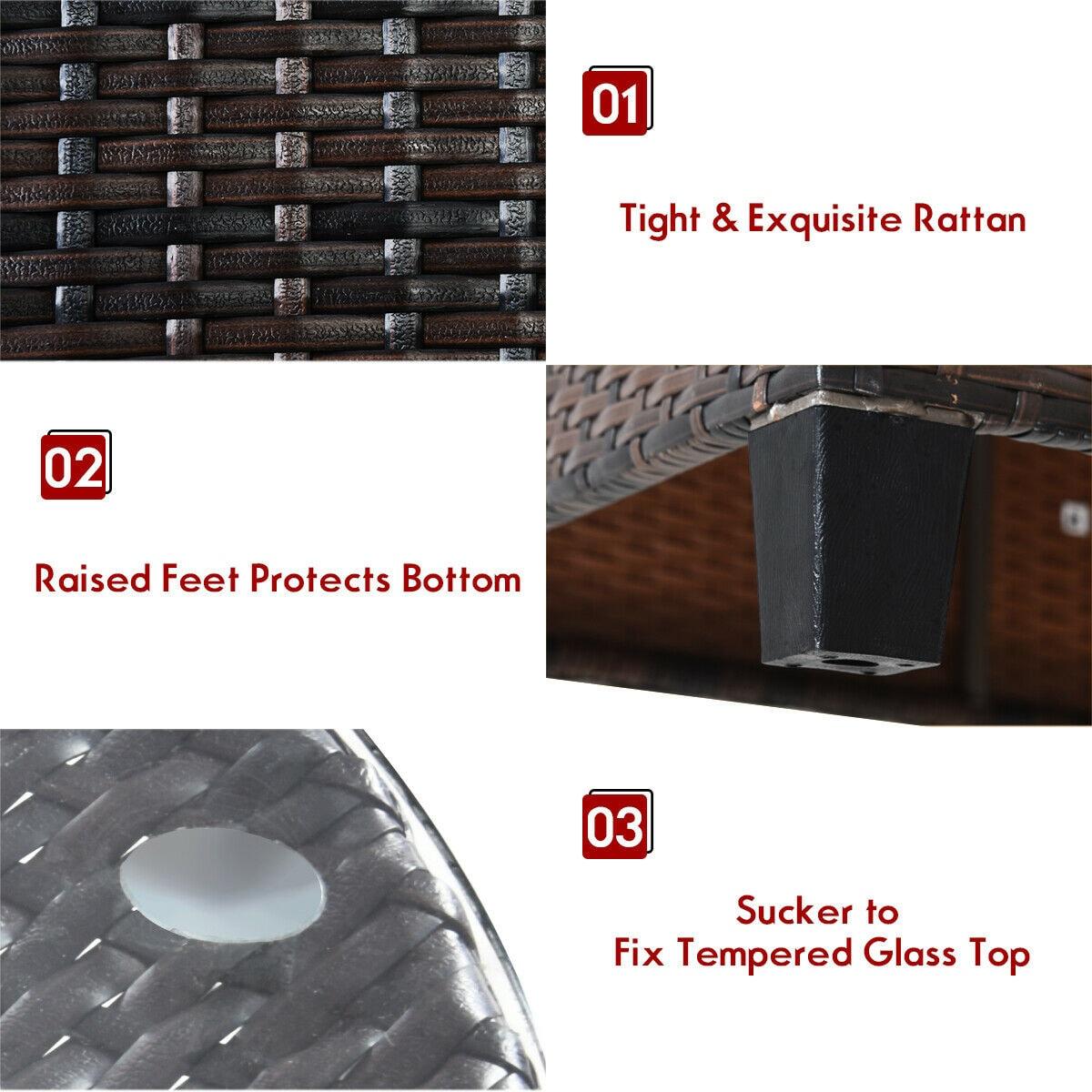 Costway 4PCS Outdoor Patio Rattan Furniture Set Cushioned Sofa Table Red