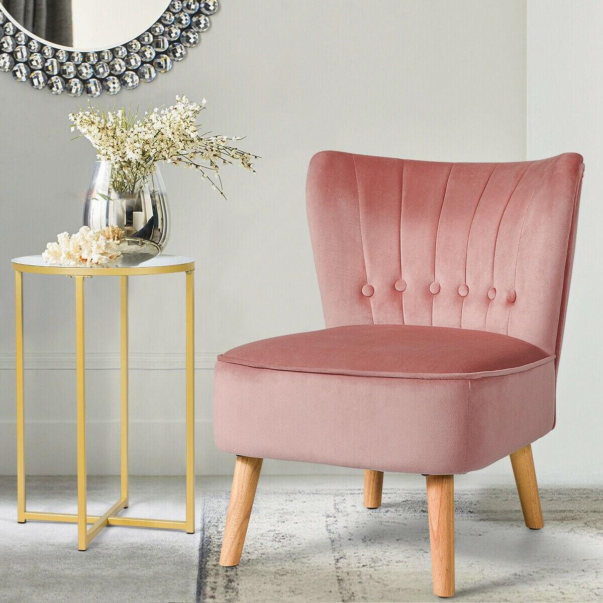 Costway Armless Accent Chair Modern Velvet Leisure Chair Single Upholstered Pink