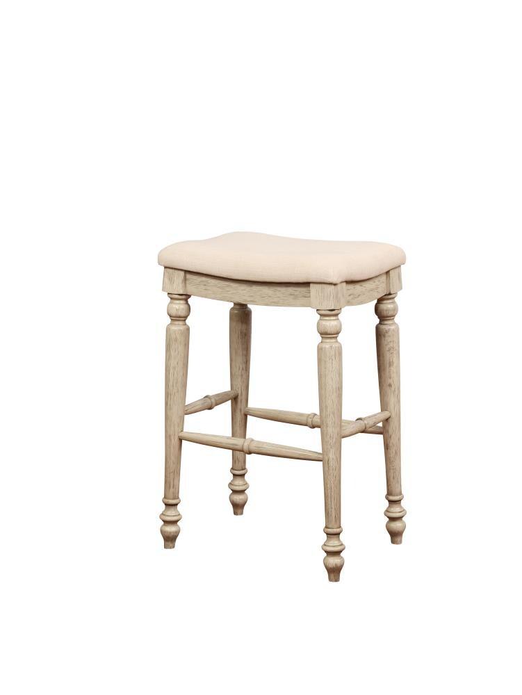 Marino Backless Padded Seat Barstool Wood White Wash - Linon: 30" Height, Linen Upholstery, Rubberwood