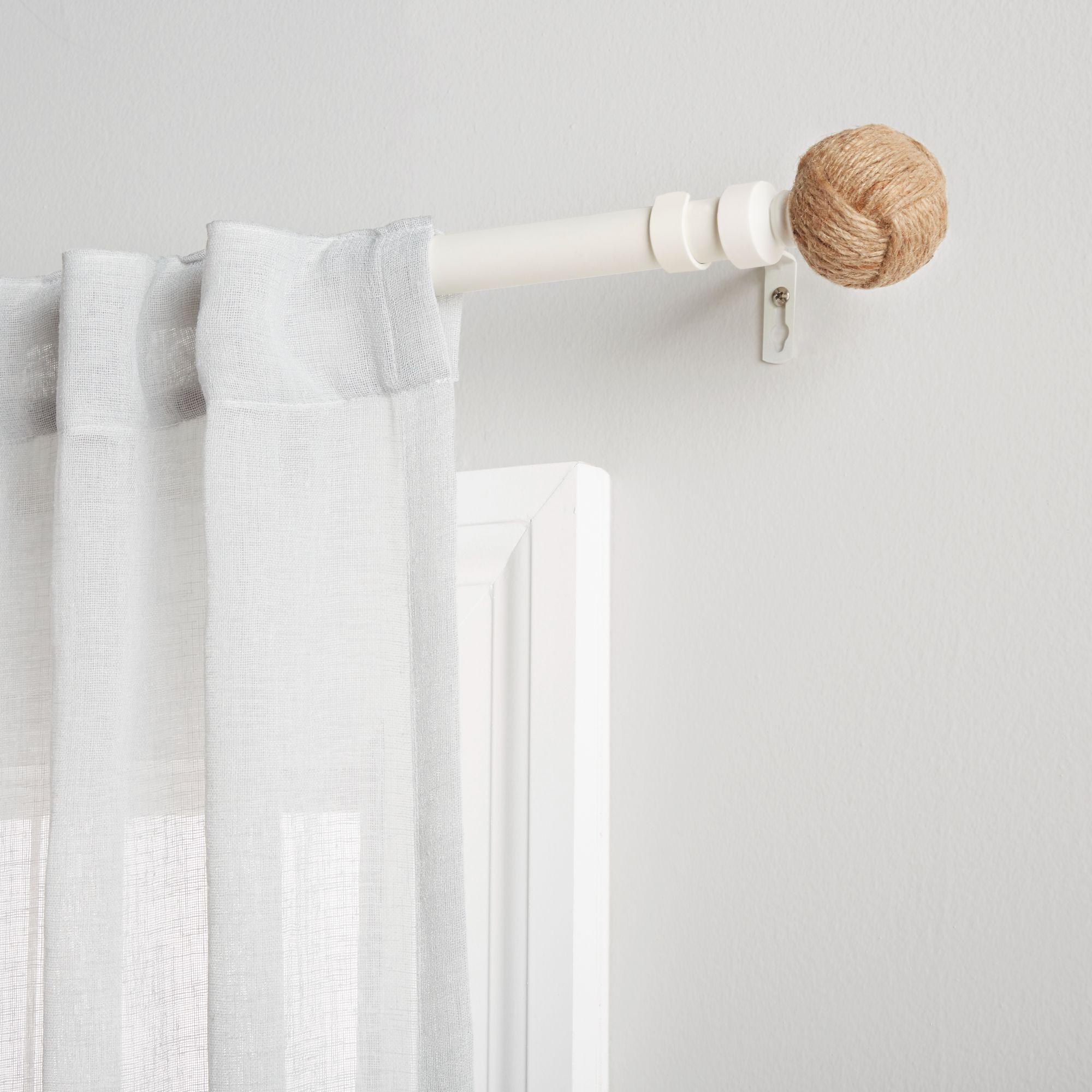 EXCLUSIVE HOME Rope Knot 1" Curtain Rod and Coordinating Finial Set, Matte White, Adjustable 36"-72"