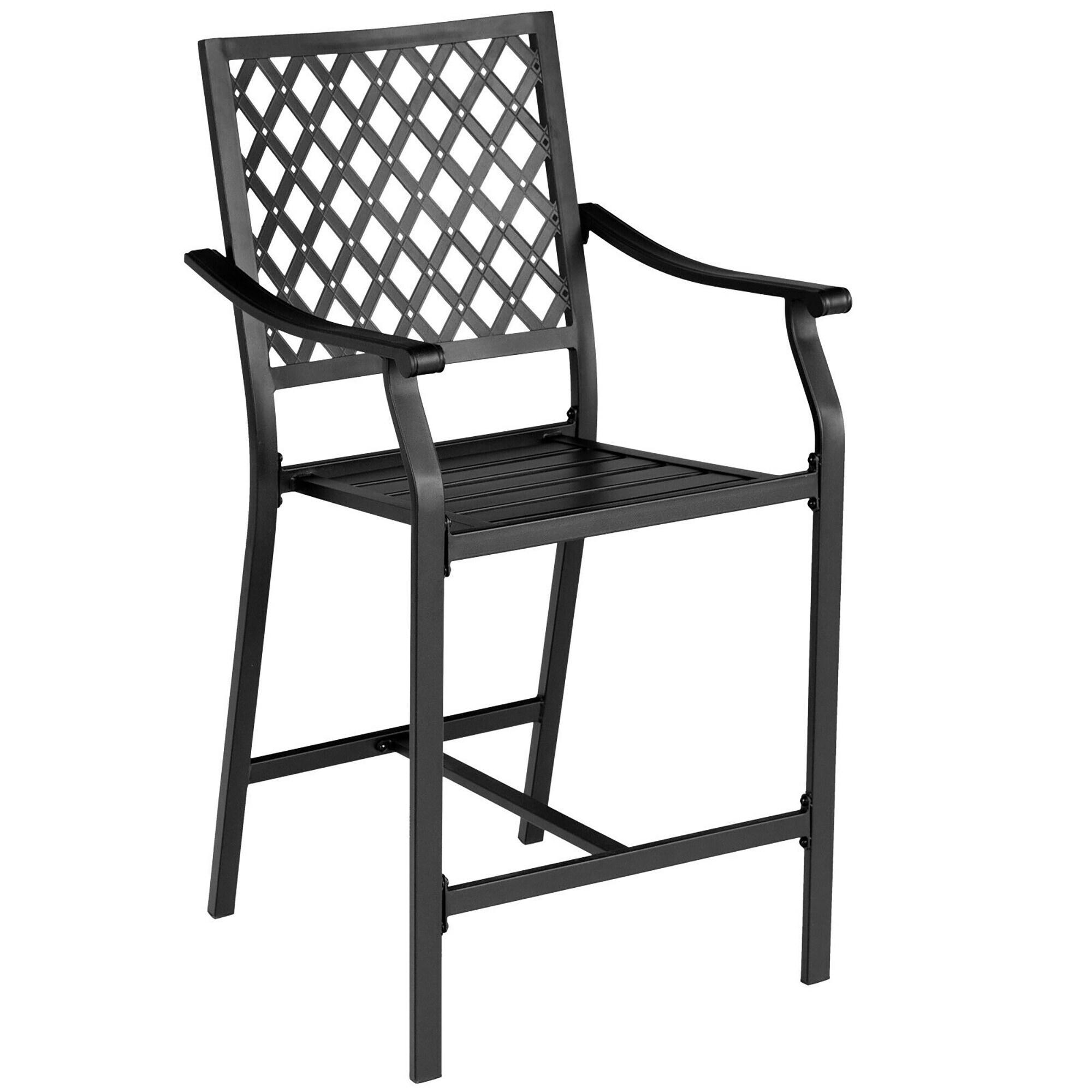 Costway 2PCS Patio Bar Stool Counter Height Cushioned Chair Armrest Garden Deck