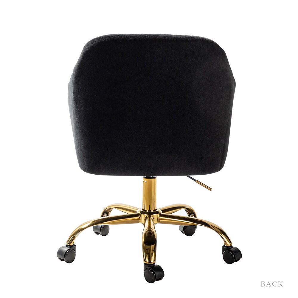 Black Velvet Swivel Office Chair with Gold Legs, Adjustable Height Rolling Desk Chair for Home Office Vanity