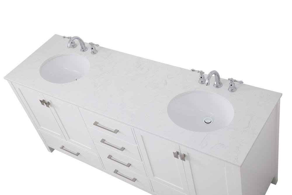 Elegant Decor Tocador de Baño Doble Irene de 72" de Madera Maciza y Piedra en Blanco