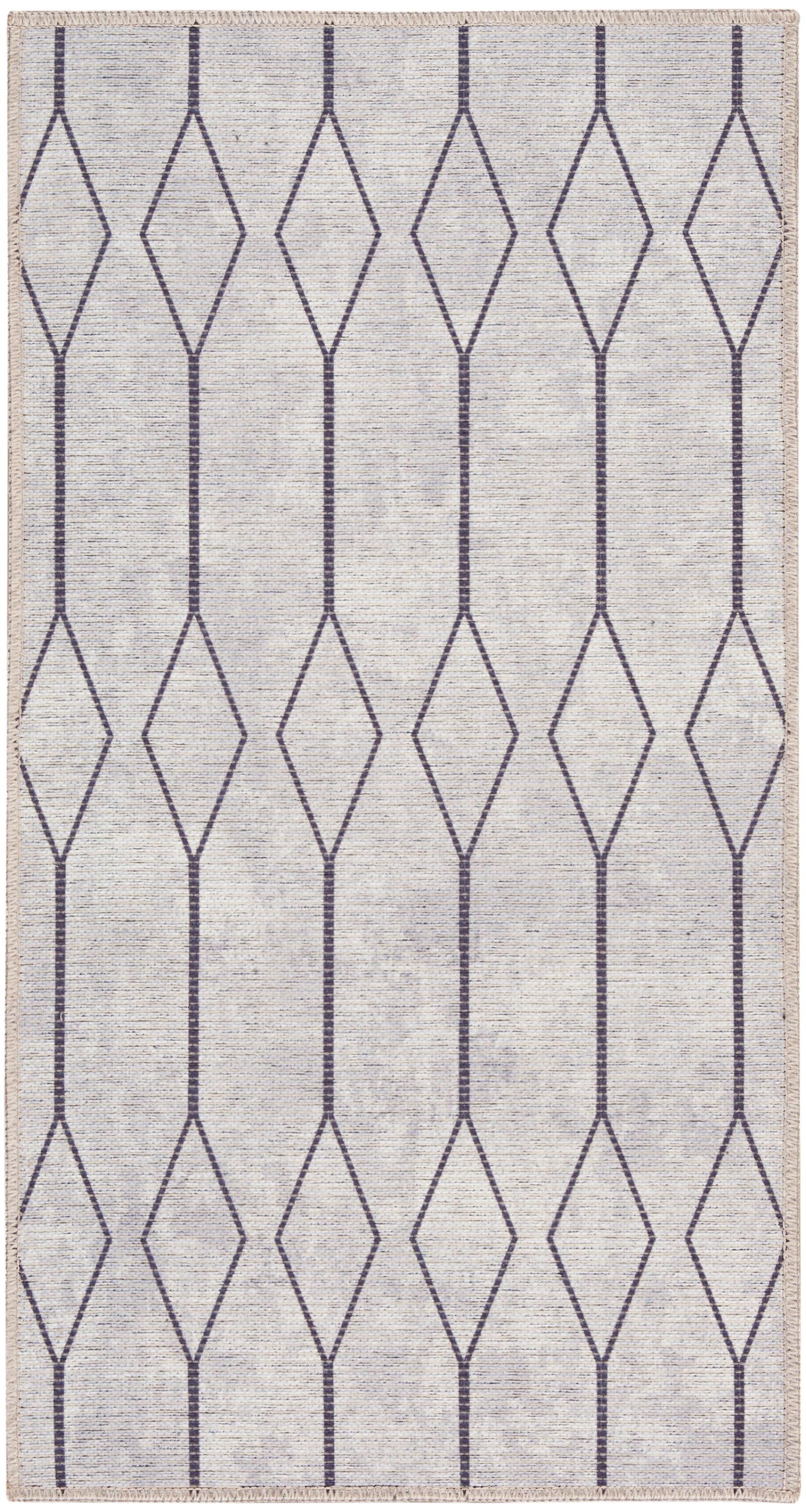 Pymble Geometric Machine Washable Area Rug in Ivory/Grey