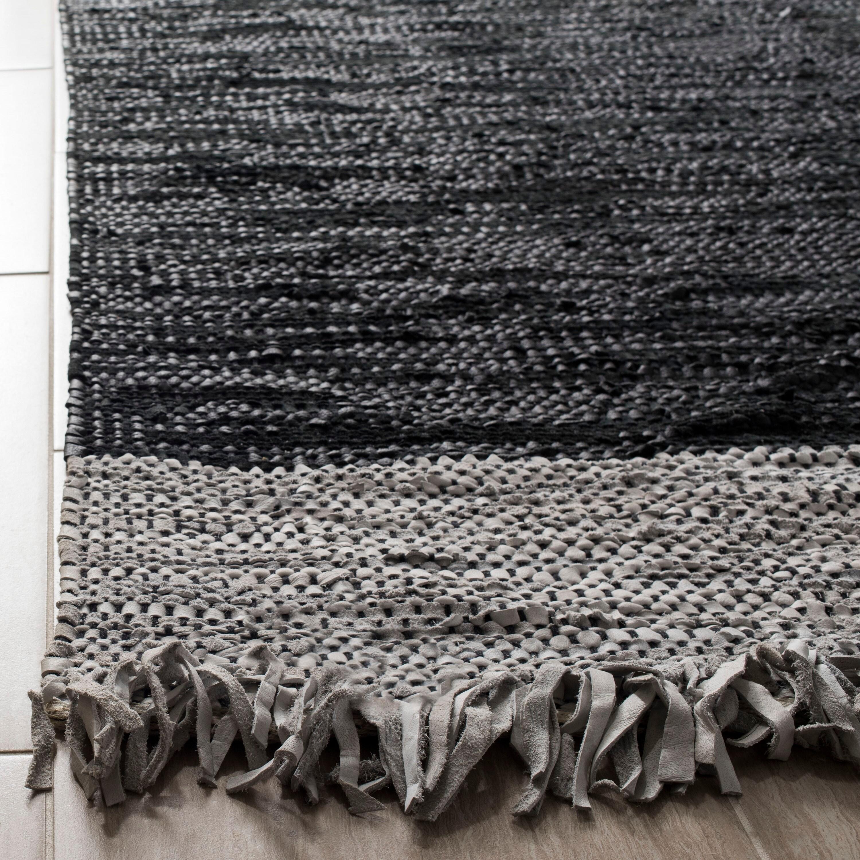 Vintage Leather VTL310 Hand Woven Indoor Accent Rug - Light Grey/Black - 3'x5' - Safavieh