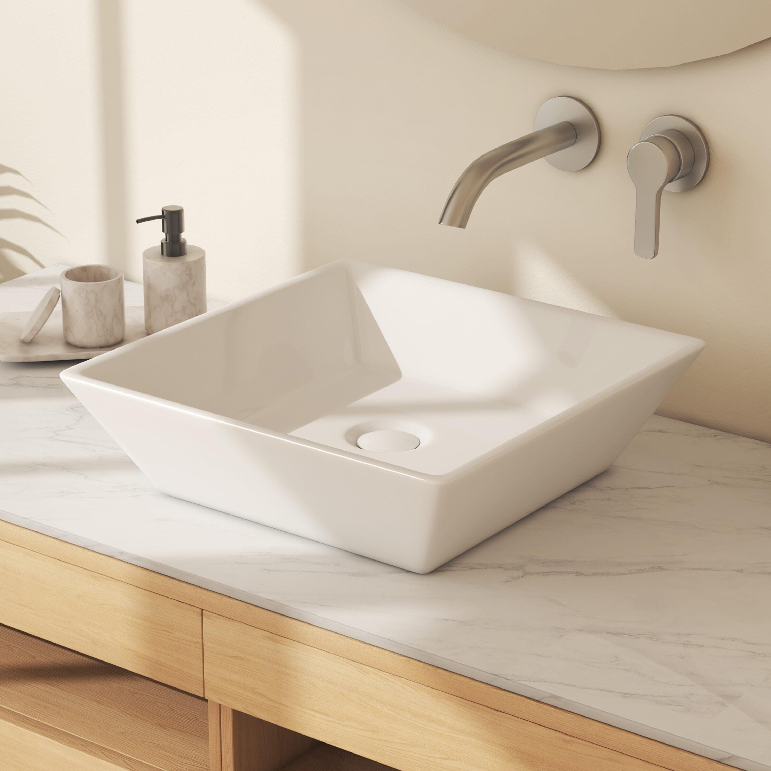 Naples 16" W x 5" H Square Vitreous ChinaBathroom Countertop Sink Vessel Sink in White
