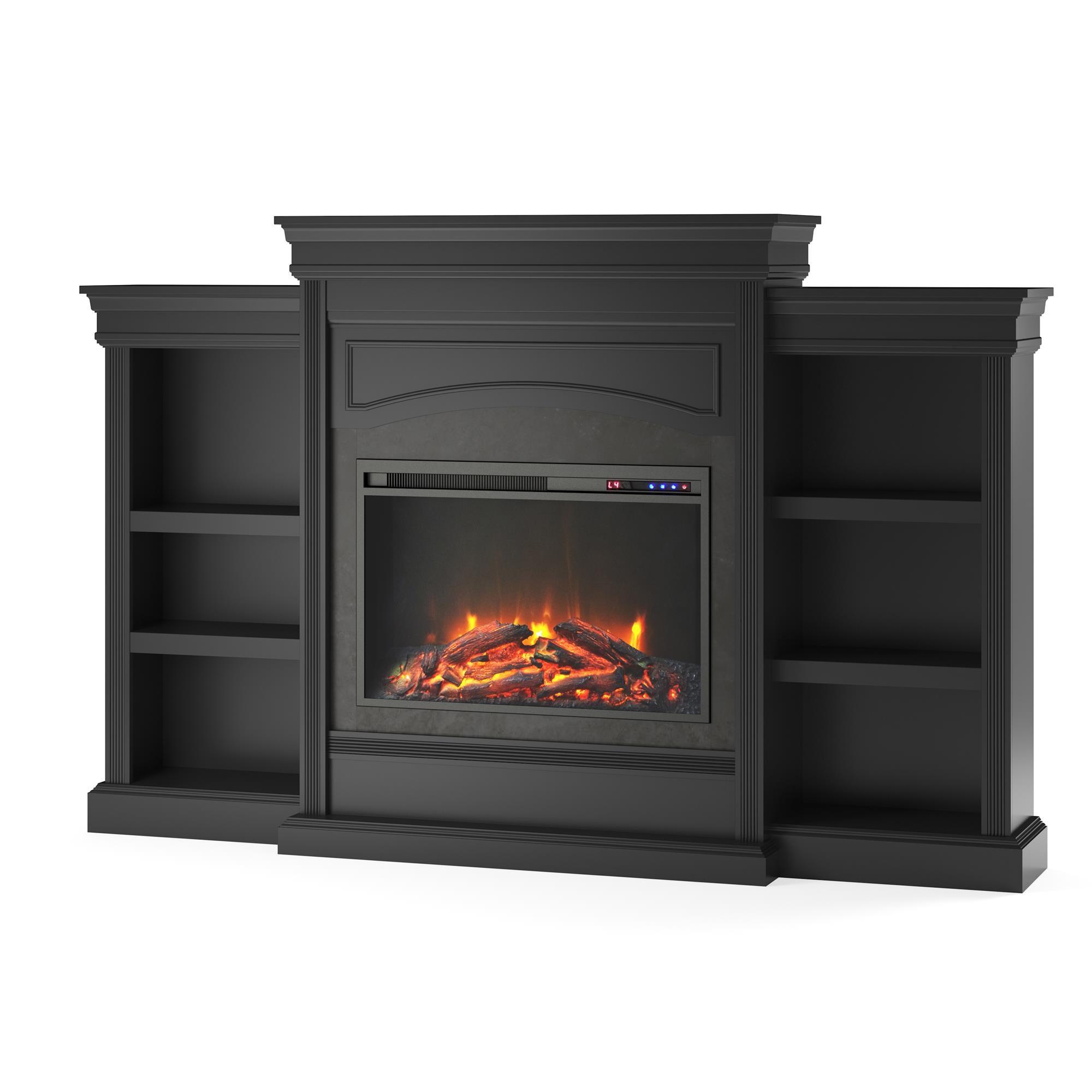 Ameriwood Home Lamont Mantel Electric Fireplace Space Heater, Black