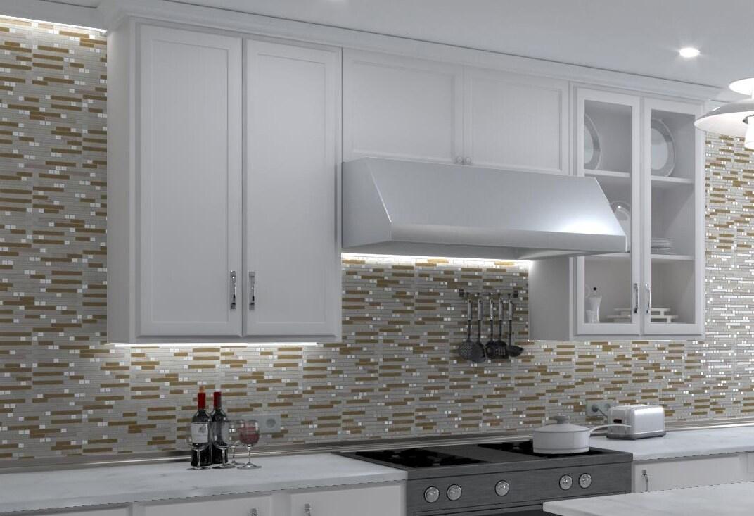 Happy Linear Glass, Metal and Natural Stone Mosaic Kitchen Backsplash, Bathroom, Shower, Pool, Wall and Floor Tile