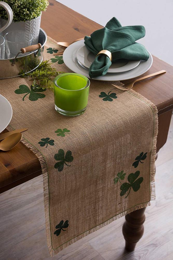 DII Shamrock Printed Jute Table Runner 14x74"