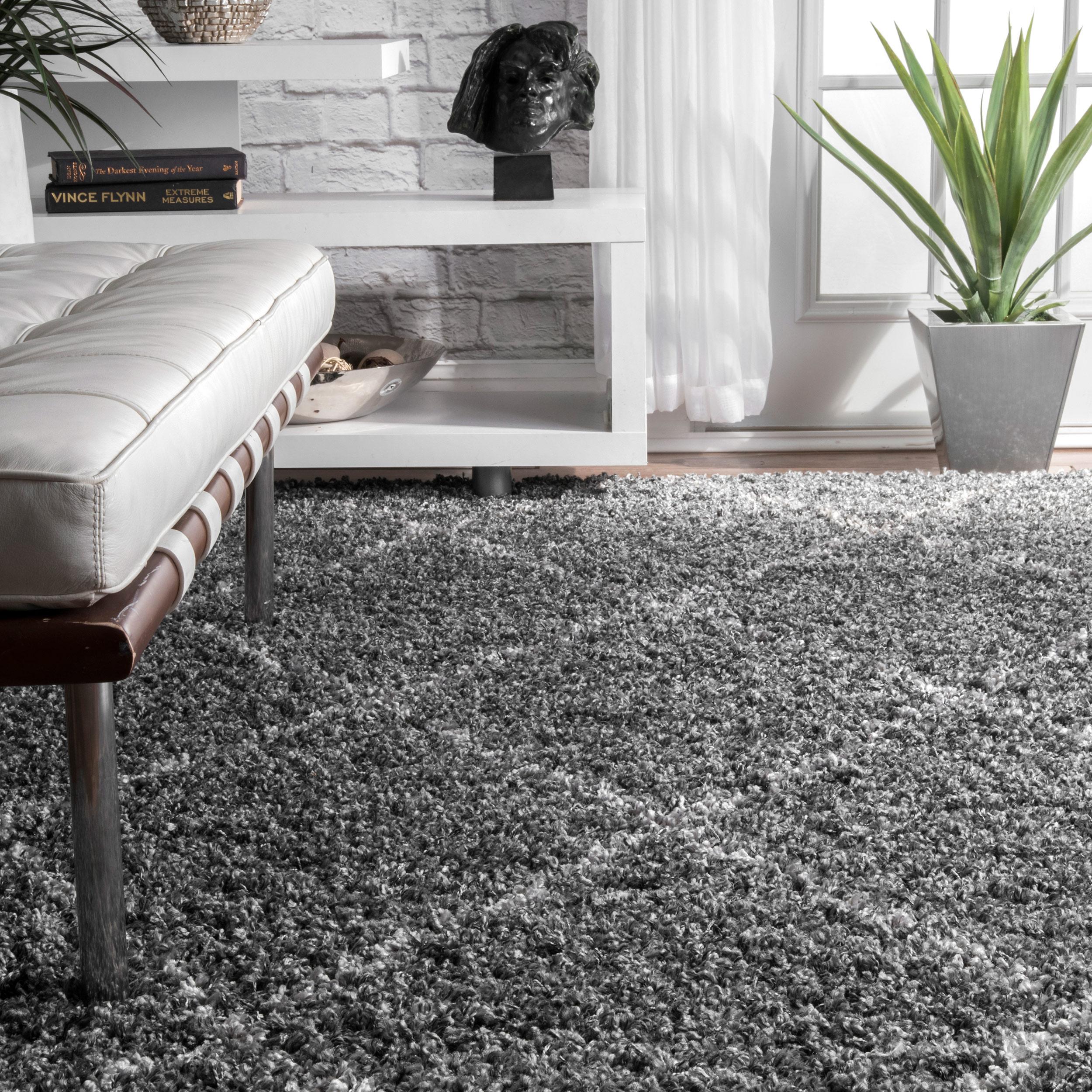 Nuloom Tess Trellis 4x6 Shag Indoor Area Rug for Living Room Bedroom Dining Room Nursery, Dark Grey/Ivory