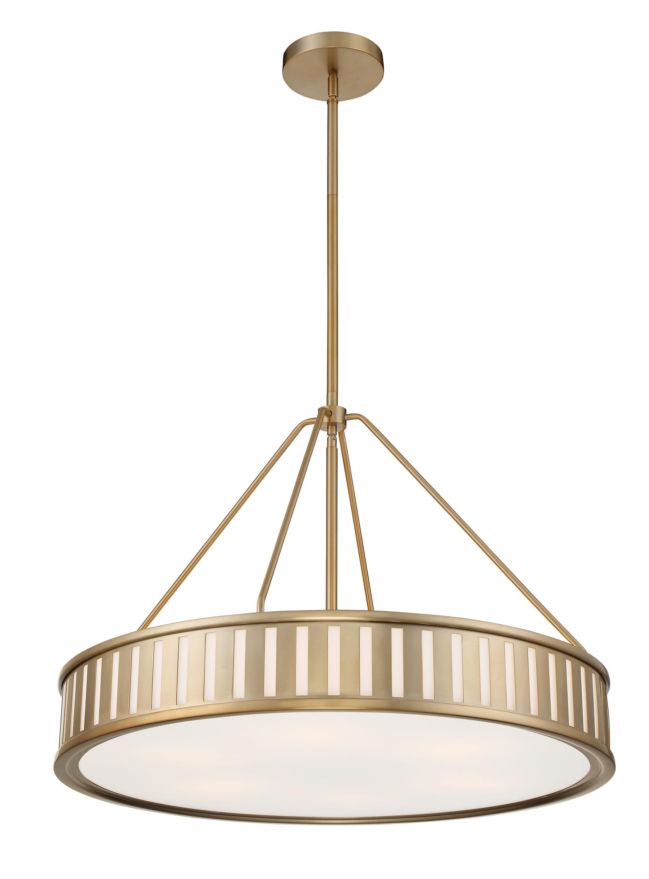 Elegant Kendal 6-Light Vibrant Gold Drum Pendant with White Glass