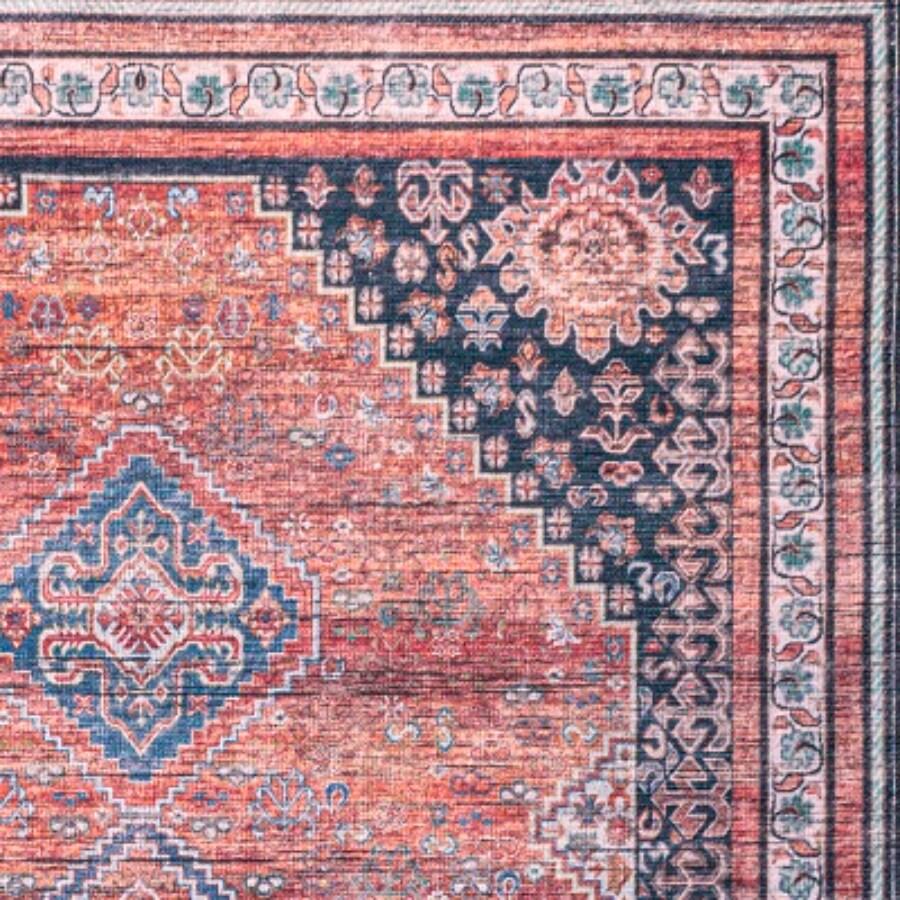 4' x 6' Dalyan Geometric Medallions Machine Washable Indoor/Outdoor Area Rug, Terra/Navy - JONATHAN Y