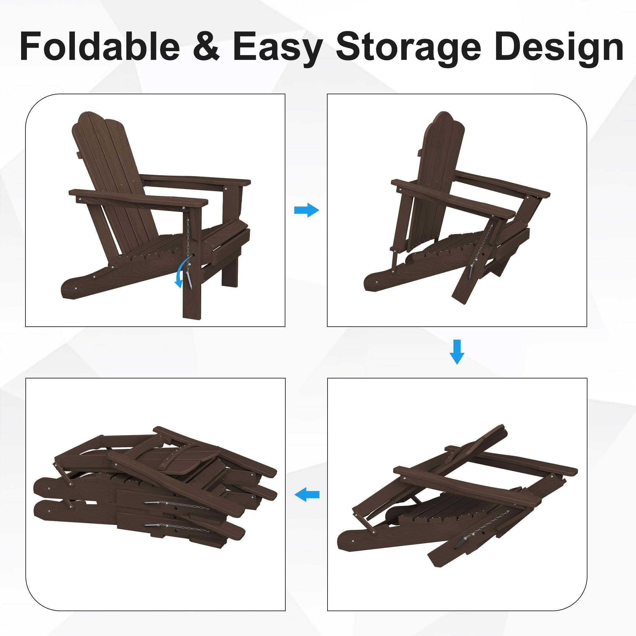 JEAREY Outdoor HDPE Folding Classic Adirondack Chair All-Weather Coffee
