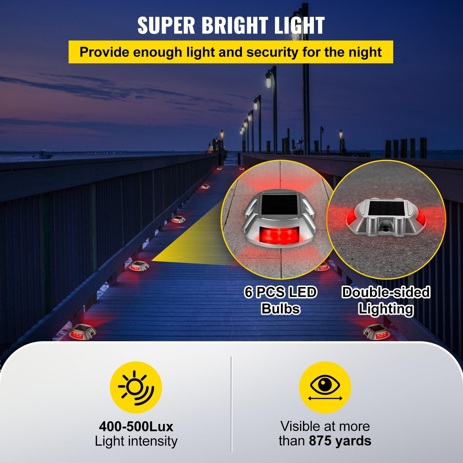 Vevor Solar Driveway Lights, 4-Pack With Switch Button, Waterproof Deck Lights, Wireless Dock 6 LEDs for Path Warning Garden Walkway Sidewalk Steps, LED Bright Green