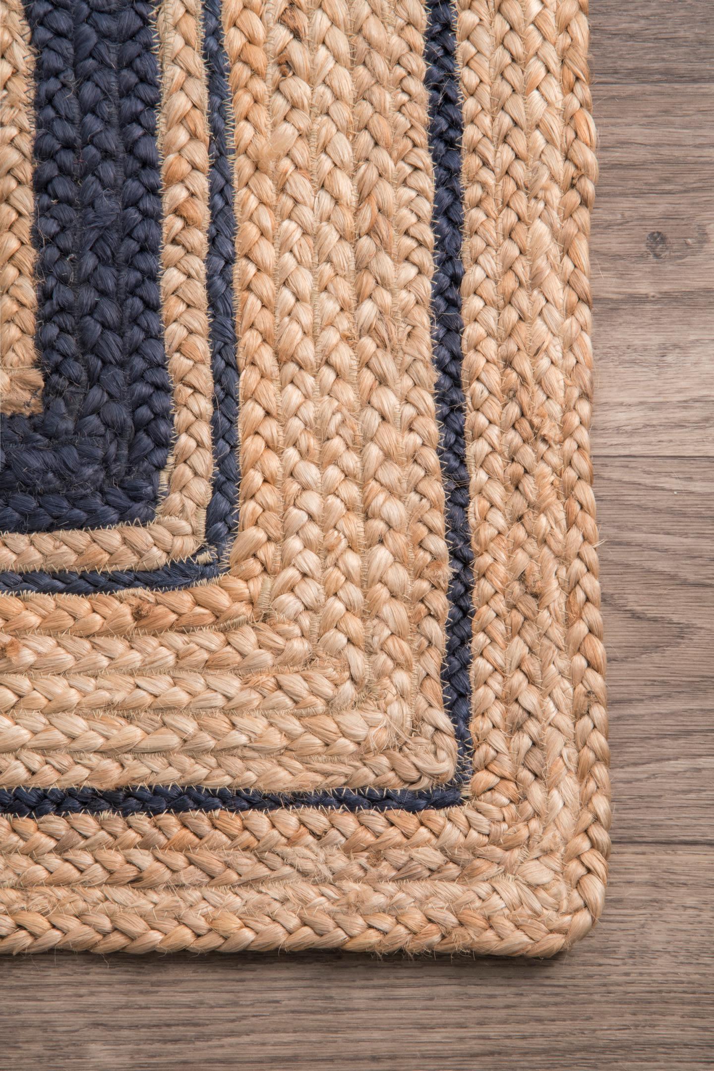 nuLOOM Rikki Coastal Braided Jute Area Rug, Square 4' x 4', Navy