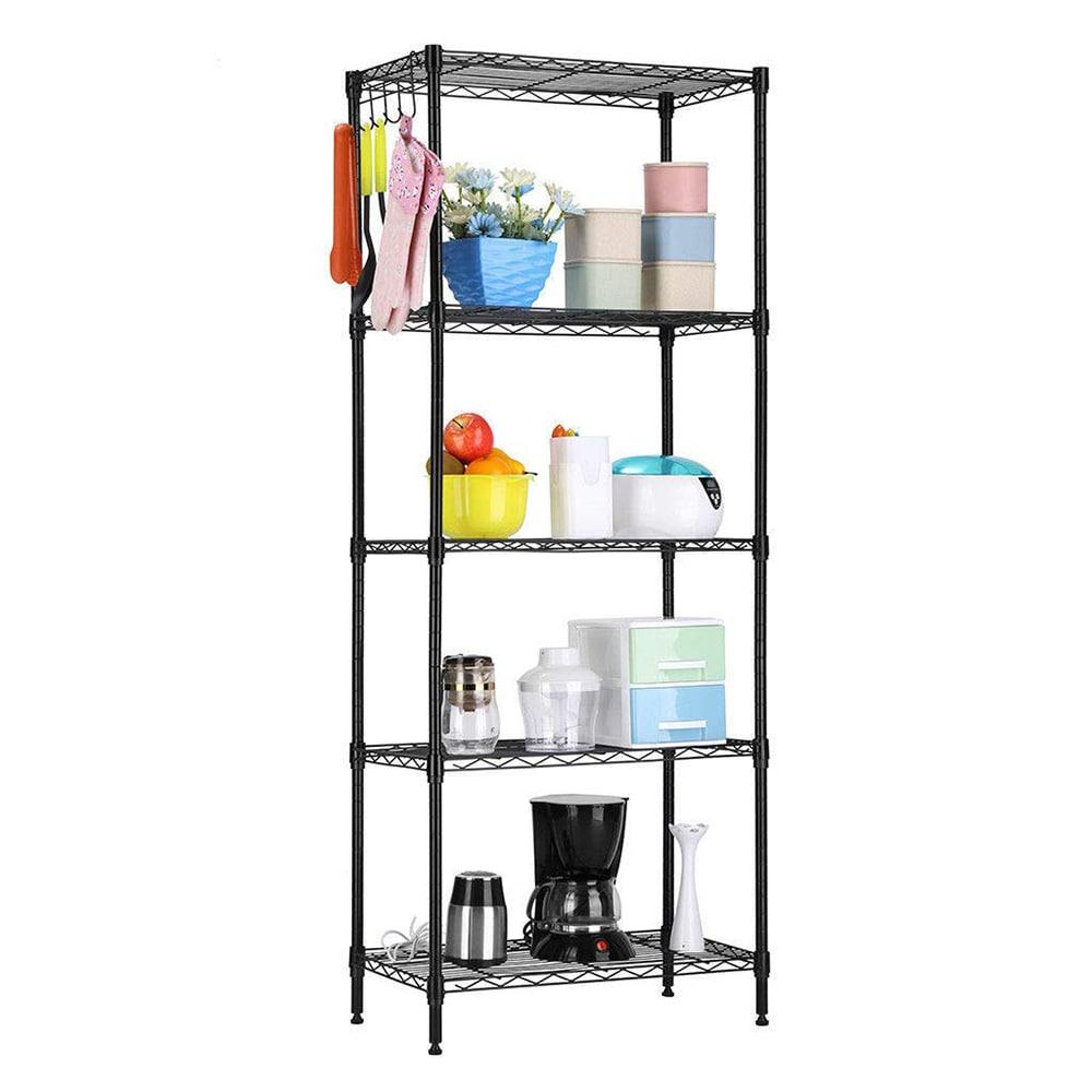 Scheam 5-Tiers Carbon Steel Shelving Units, Kitchen Organizer , Classic Wire Shelving Units, Multi Use Storage Rack for Home Office(Black)