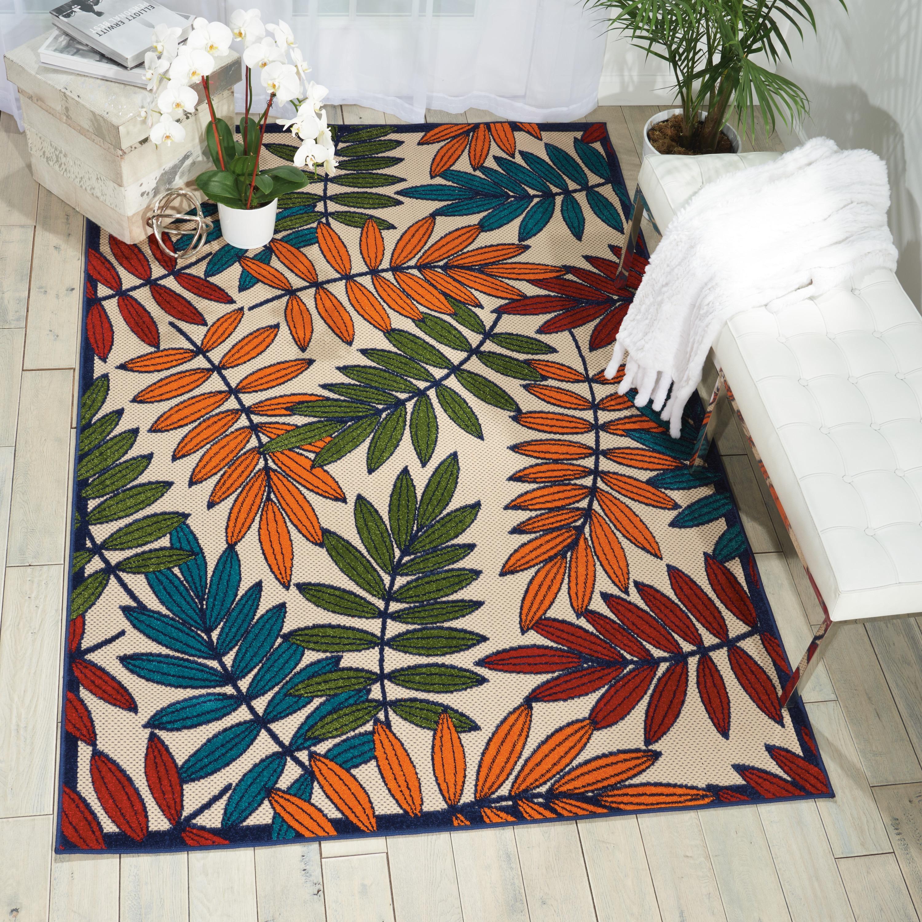 Nourison Aloha Floral Leaf Flatweave High-Low Indoor Outdoor Area Rug Multicolor 5'3" x 7'5"