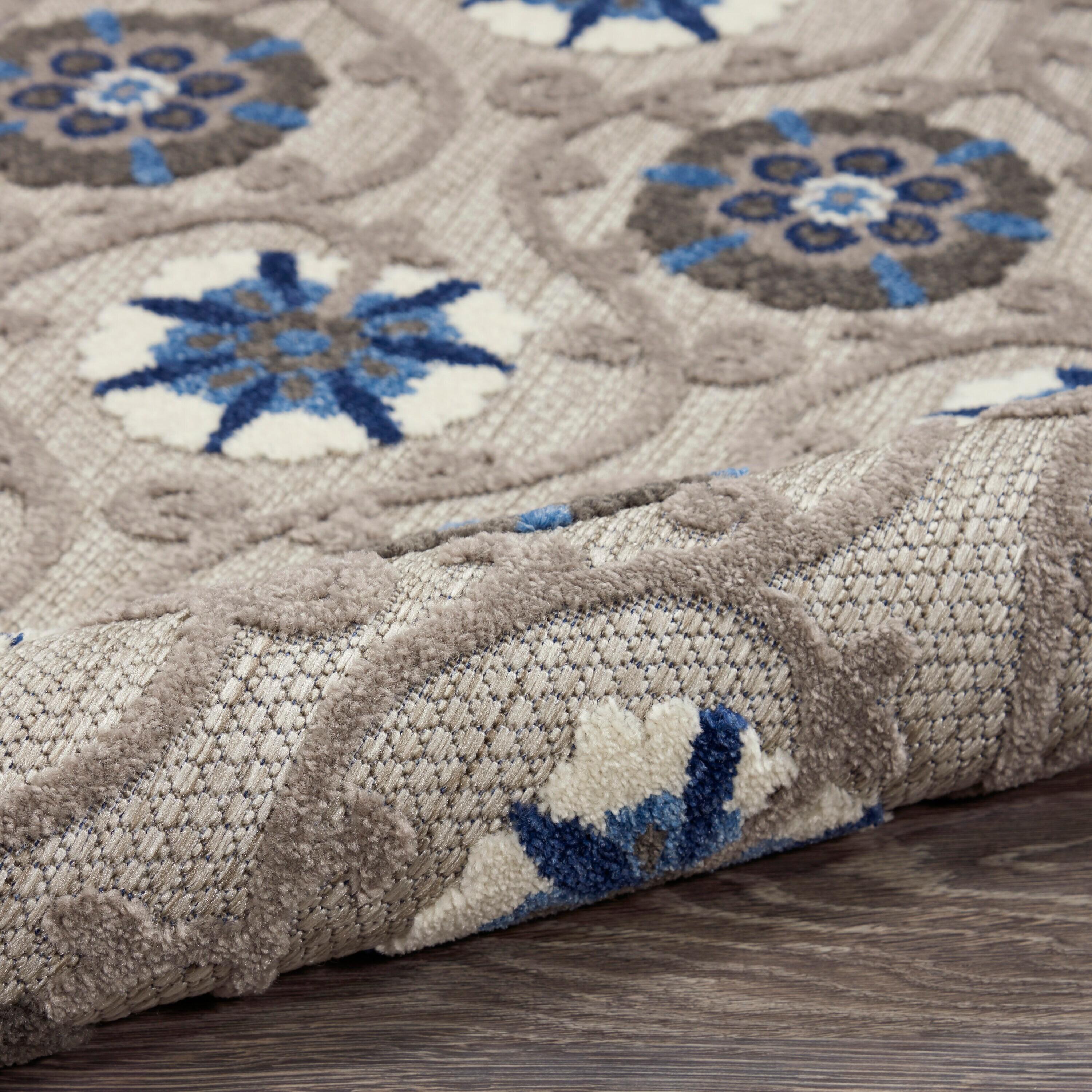 Nourison Aloha Contemporary Floral Flatweave High-Low Indoor Outdoor Area Rug Grey/Blue 7'10" x 10'6"