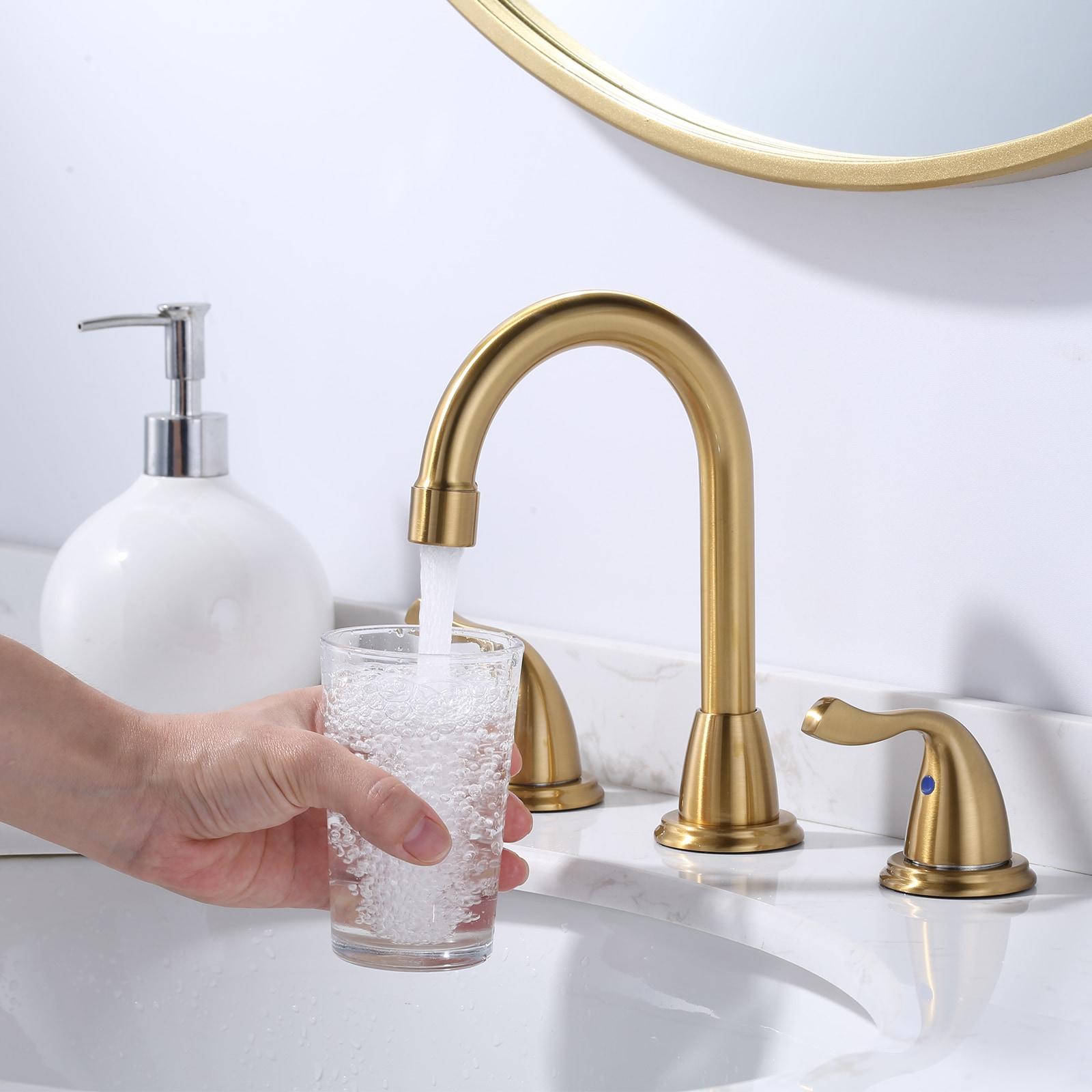 Brushed Gold Bathroom Faucet 3 Hole: ARCORA 8 Inch Widespread Bathroom Faucet, 2 Handles Bathroom Sink Faucet with Drain Assembly