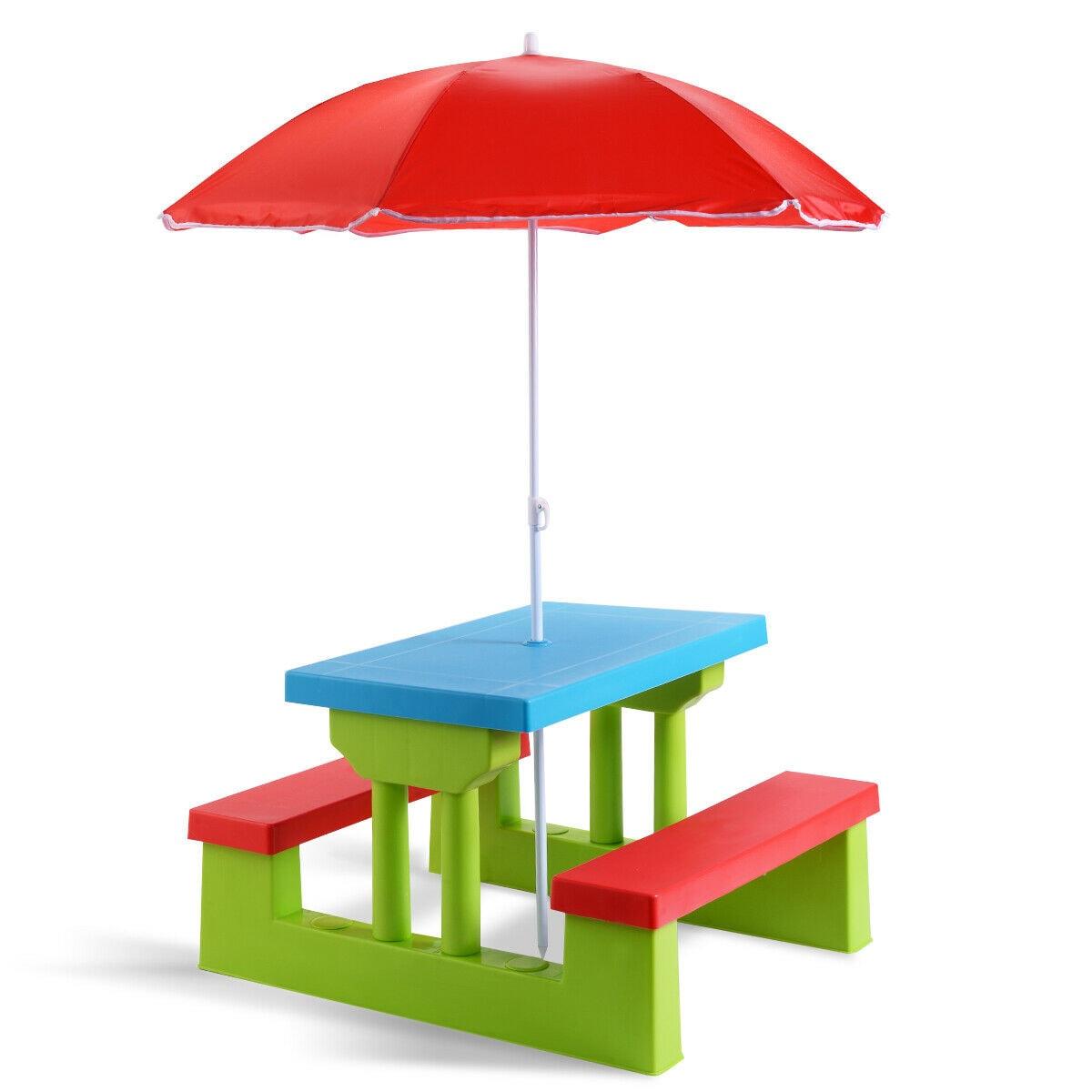 Rainbow Delight Collapsible Kids' Picnic Table with Adjustable Umbrella