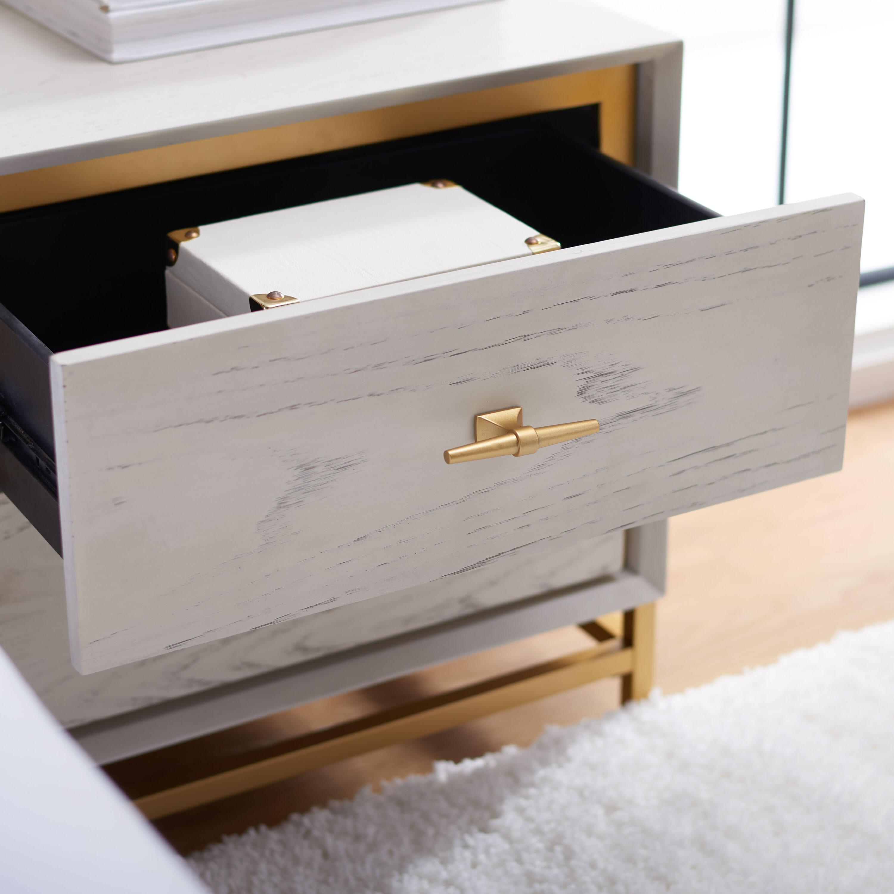 Fenno 2 Drawer Nightstand - NST6401 - White Washed/Brass - Safavieh