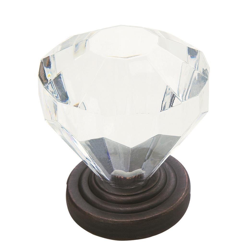 Round Clear Crystal and Oil-Rubbed Bronze Cabinet Knob