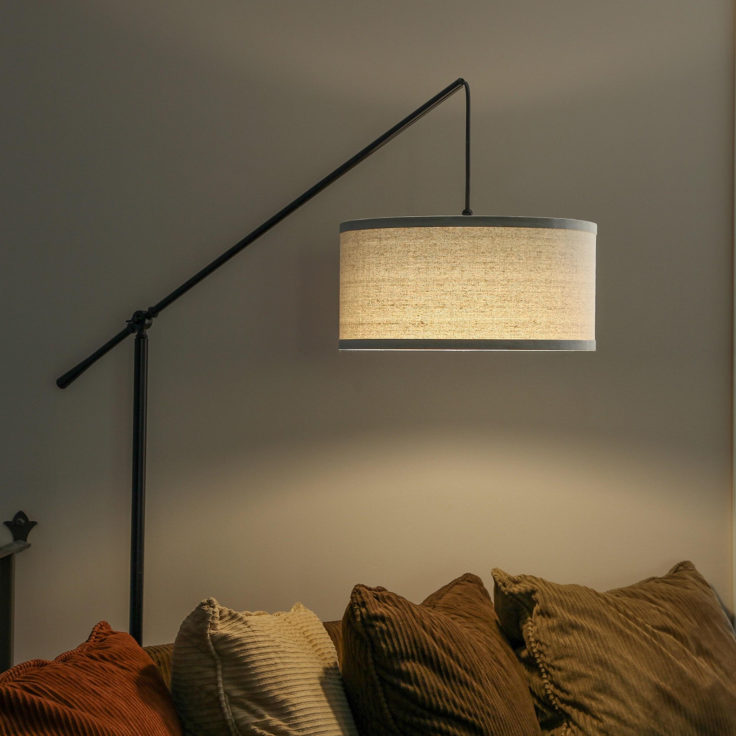 Brightech Hudson 70 in. Modern Height Adjustable LED Floor Lamp with Beige Fabric Drum Shade