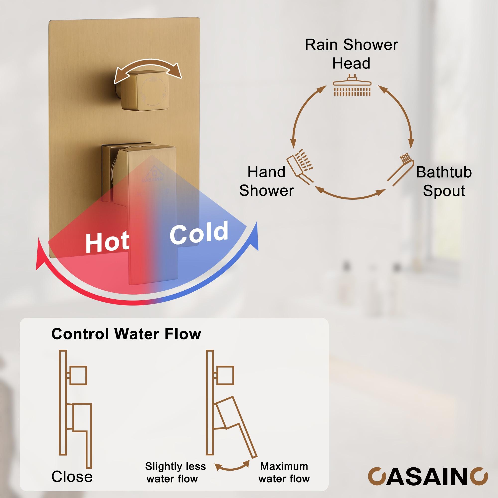 10 Inch 3-Function Rainfall Shower System with Tilt Shower Head and Waterfall Tub Spout