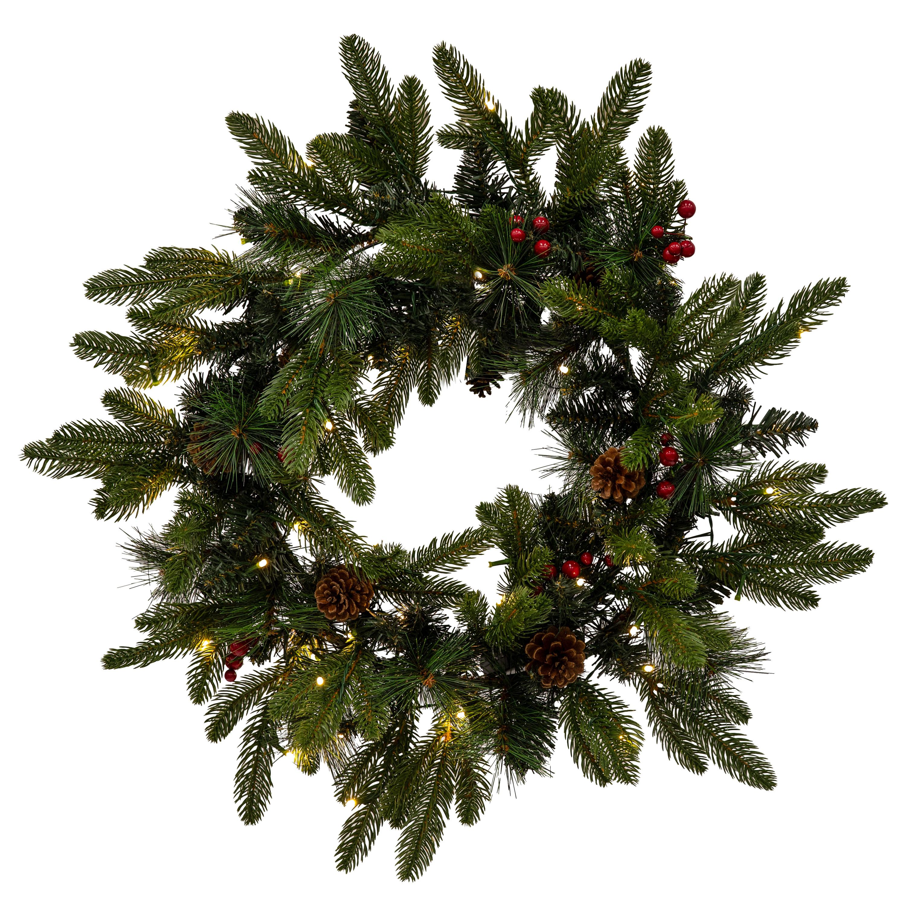 Sunnydaze 24" Diameter Indoor or Outdoor PVC Christmas Wreath with Pinecones and Berries - Traditional
