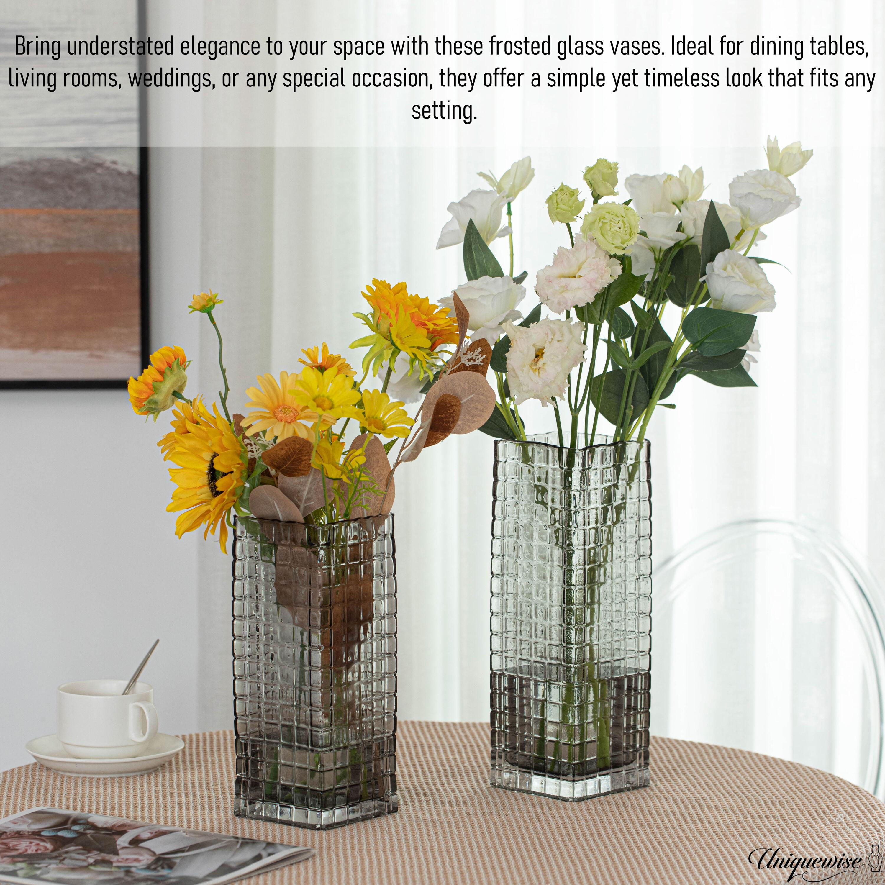 Uniquewise Set of 2 Square Frosted Grey Glass Table Vase - A Timeless Centerpiece for Dining Tables, Living Rooms, Bedrooms, Hotel Reception Areas