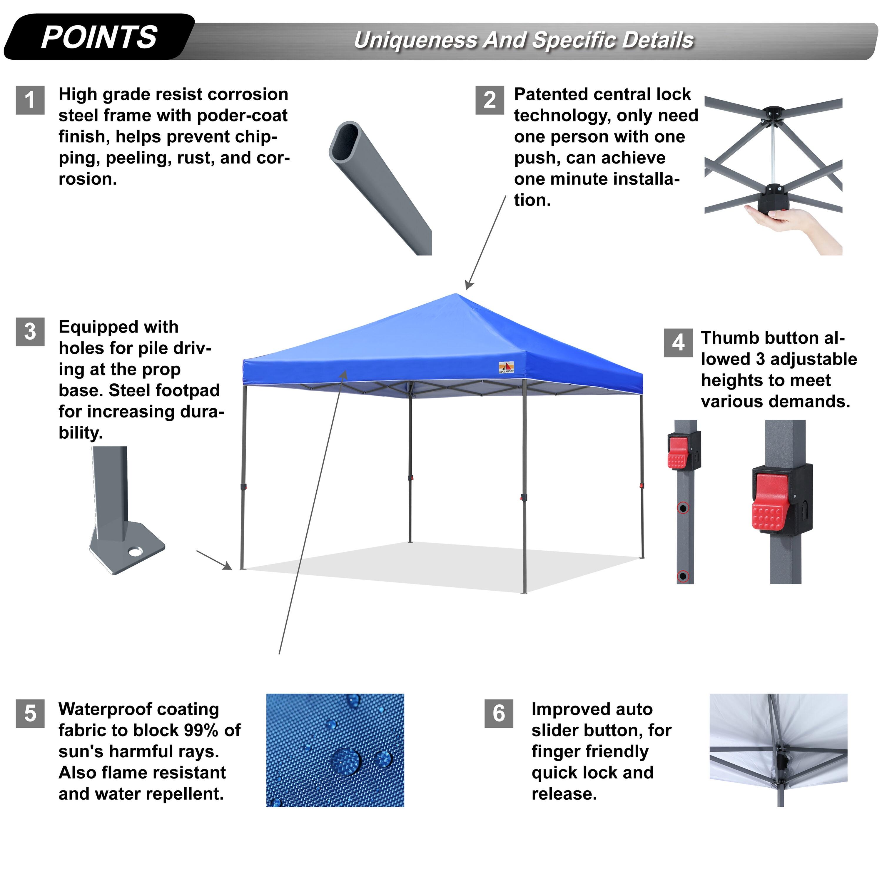 ABCCANOPY 10 ft x 10 ft Easy Pop up Outdoor Canopy Tent, Blue
